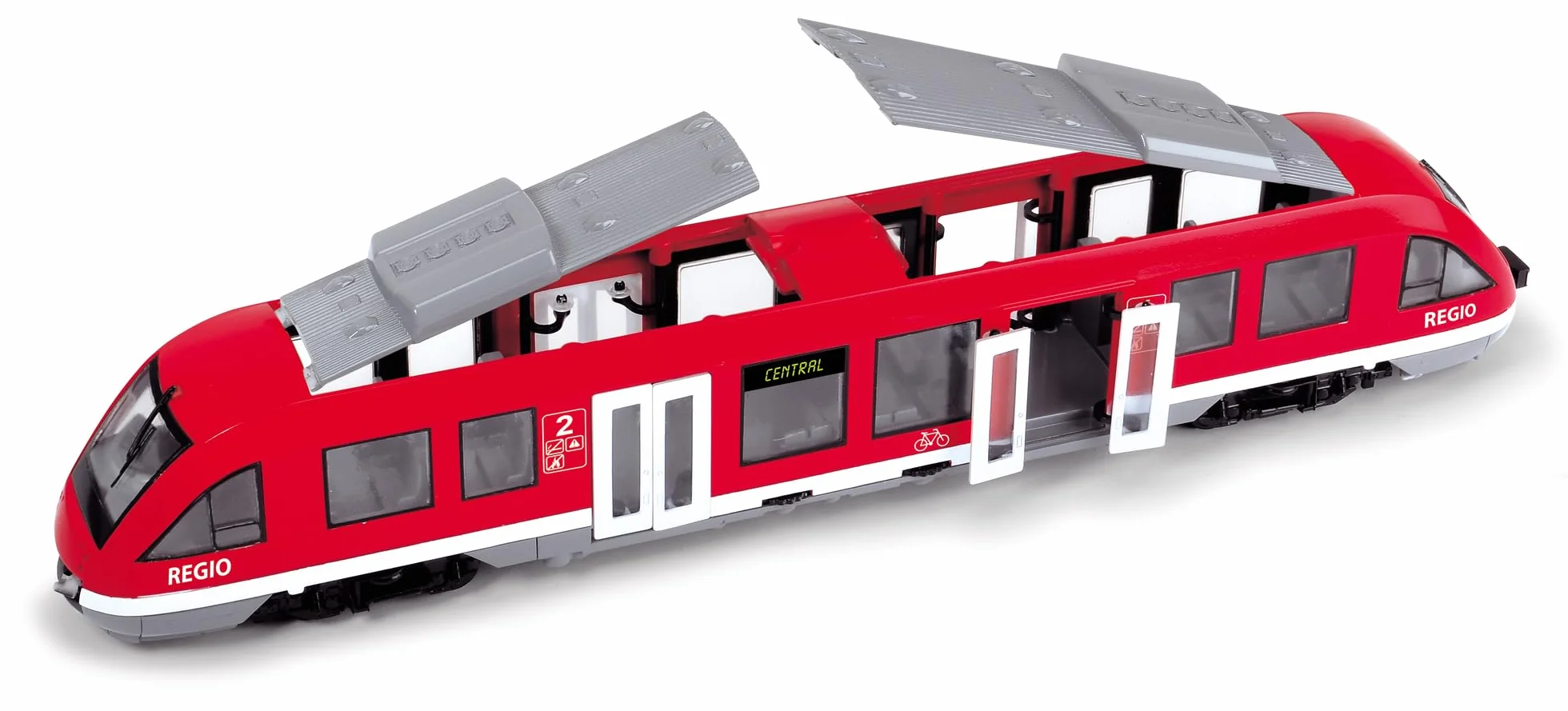 Dickie Toys 203748002 CITY Pociąg miejski wierna replika pełnowymiarowego pociągu, otwierane drzwi i dach, umeblowane wnętrze, skala: 1:43, długość: 45 cm, odpowiedni dla dzieci od 3 lat