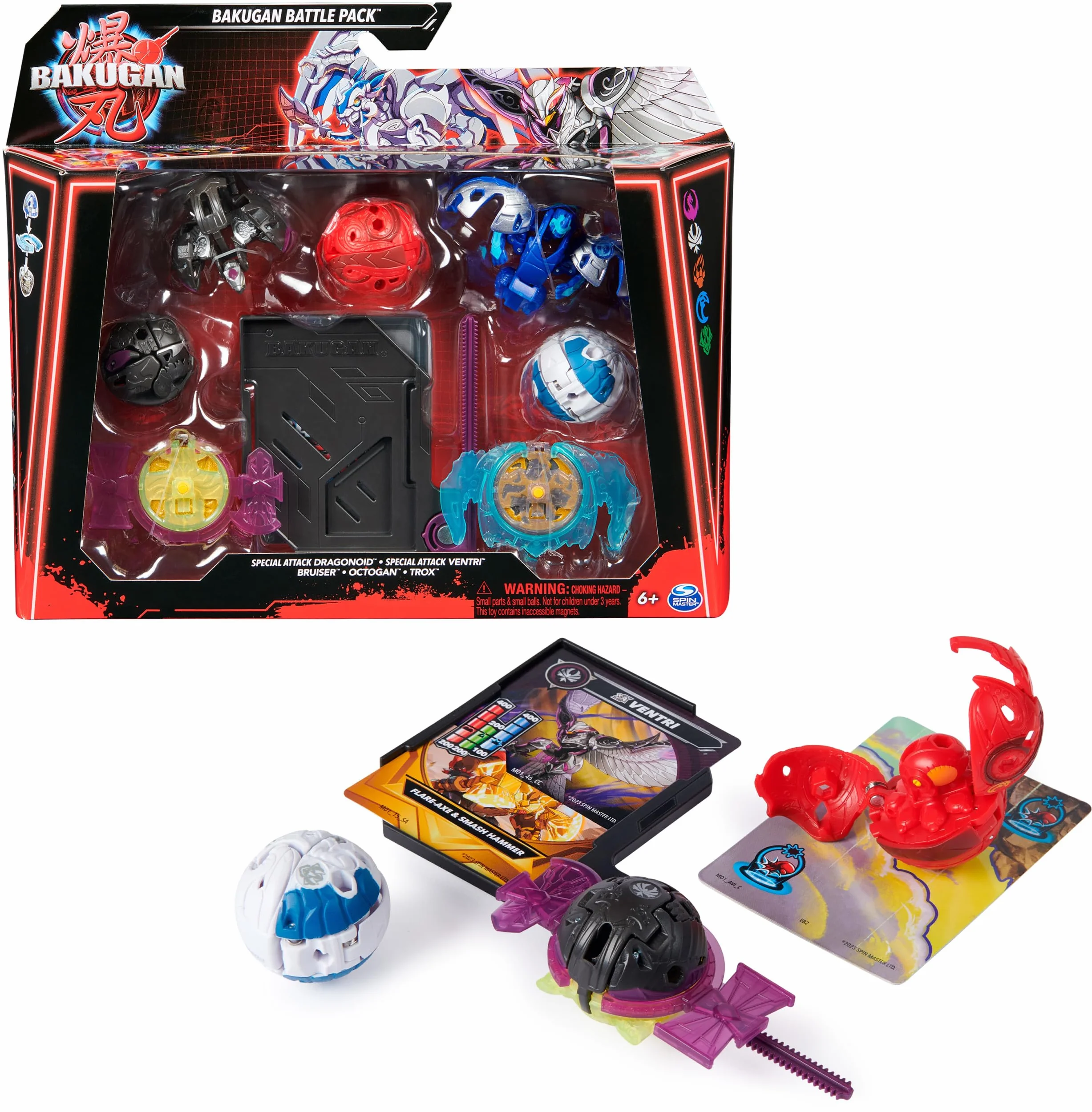 BAKUGAN Battle 5-pak, Special Attack Dragonoid, Ventri, Bruiser, Octogan, Trox; konfigurowalne, spinningowe figurki akcji, zabawki dla dzieci dla chłopców i dziewcząt w wieku od 6 lat