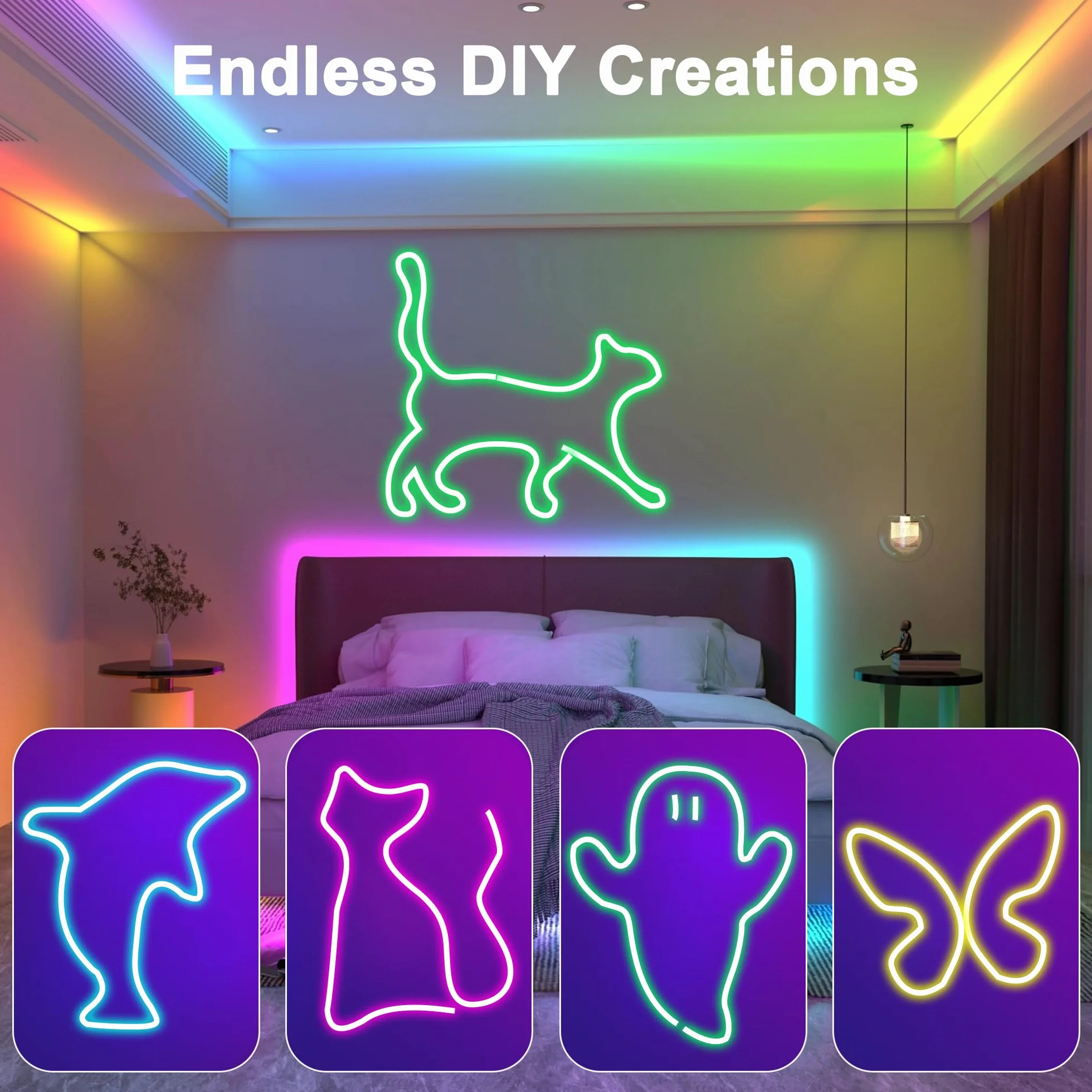 Taśma LED Neon 10M, taśma LED DIY z aplikacją/pilotem, synchronizacja muzyki, światło LED Neon do pokoju gier, wodoodporne, do wewnątrz i na zewnątrz, dekoracja pokoju