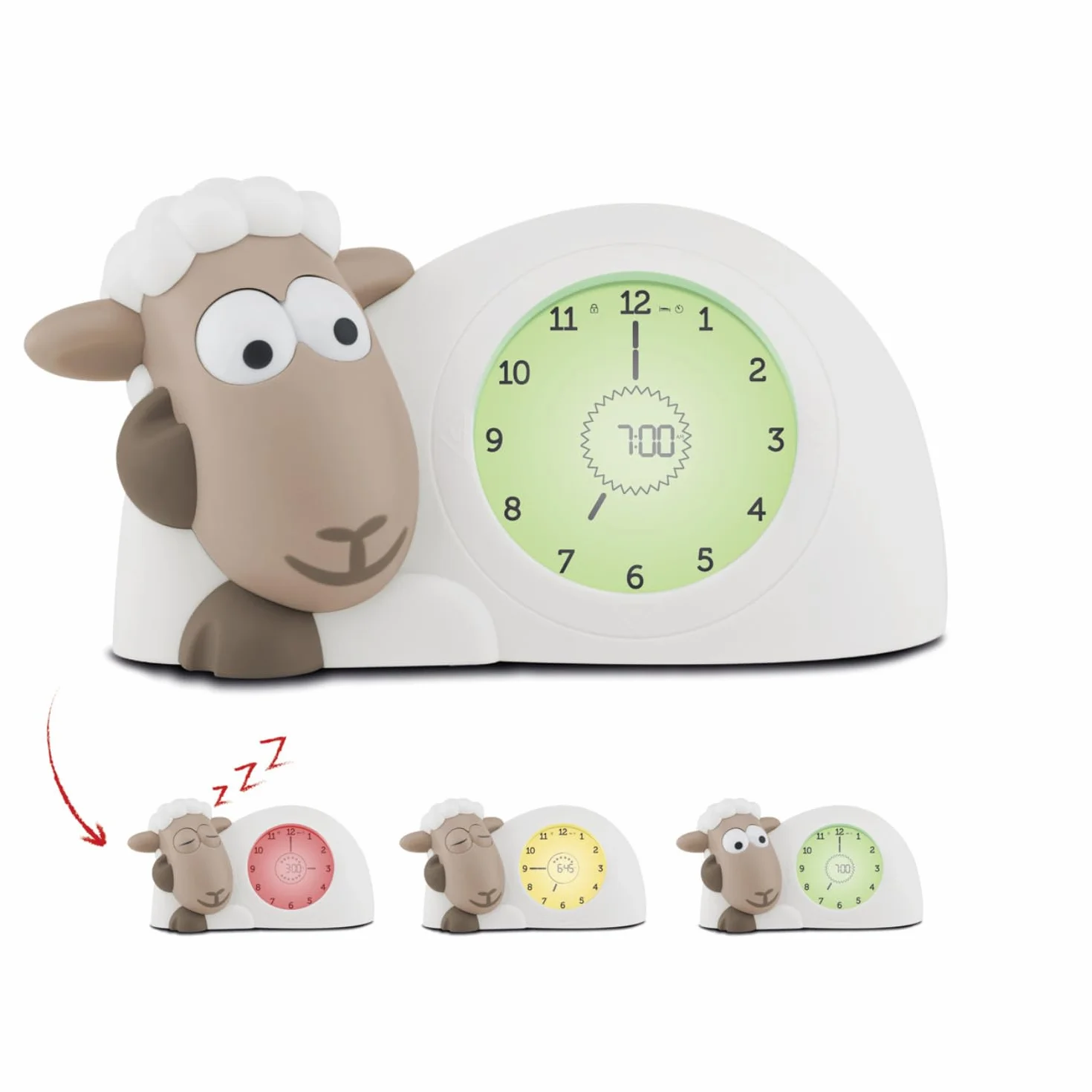 Zazu Sam The Lamb zegar do trenera snu i lampka nocna dla dzieci, regulowana jasność, automatyczne wyłączanie, brązowy