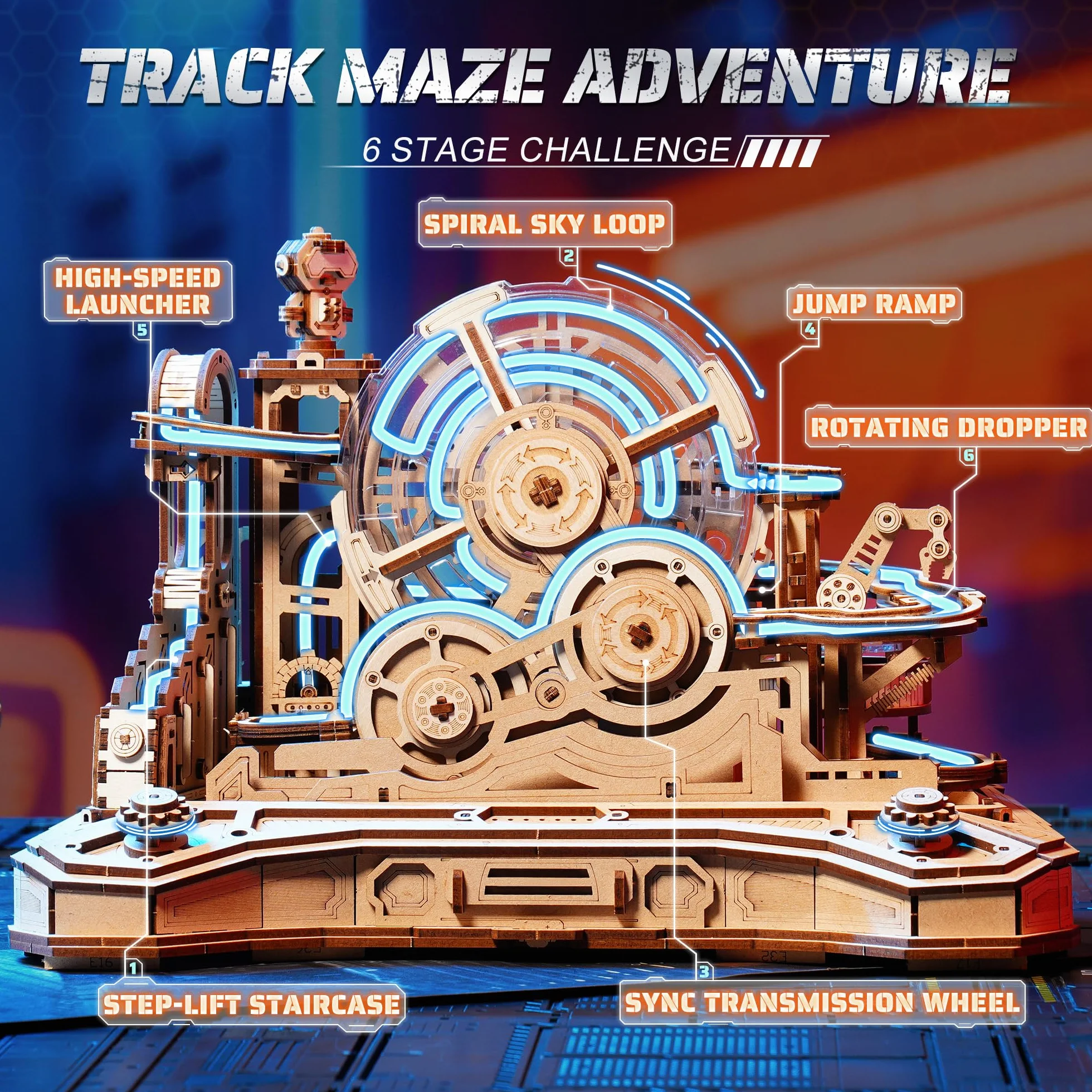 ROBOTIME Drewniane puzzle 3D Gear Ball Challenge - mechaniczny zestaw modeli labiryntu dla dorosłych i nastolatków, 653 szt. zabawka prezent STEM, projekt kontrolera do gier, EGC01