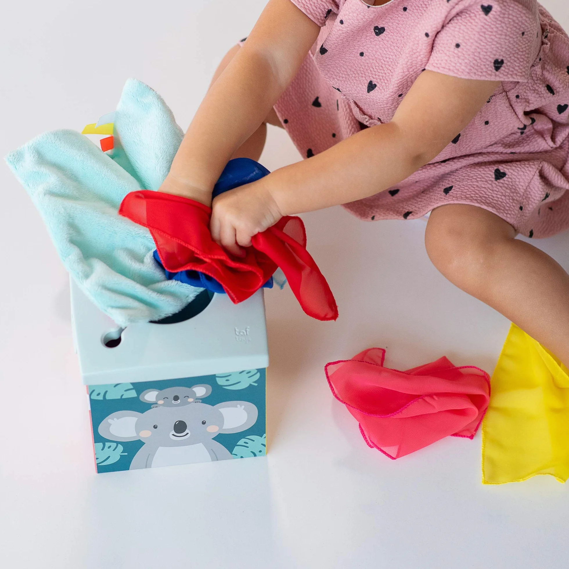 Taf Toys Sensory Wonder Tissue Box For Infants & Toddlers, Colourful Pull Scarves and Koala Daydream Crinkling Blankies For Educational Preschool Learning & Development