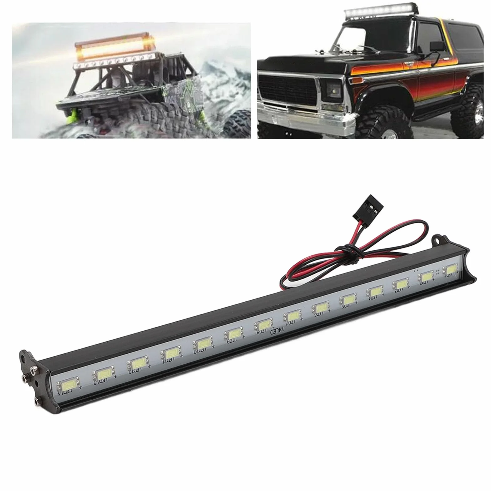 Jasnobiała Lampa Dachowa Samochodowa 14LED RC, Stop Aluminium, Lekka, Długa żywotność, 180 Mm, z Kablem Kontrolera światła