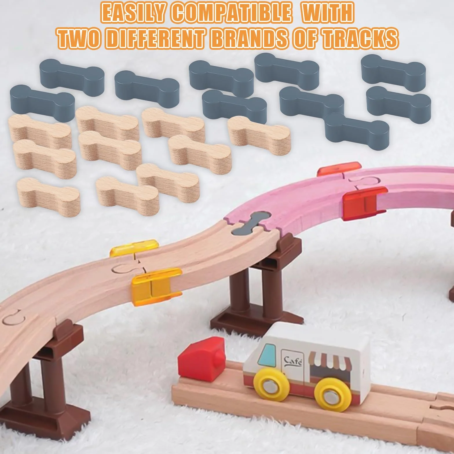 20 sztuk łączników torowych drewnianych kolejek, Rail Connection Wood Track, łączniki szynowe, drewniane szyny