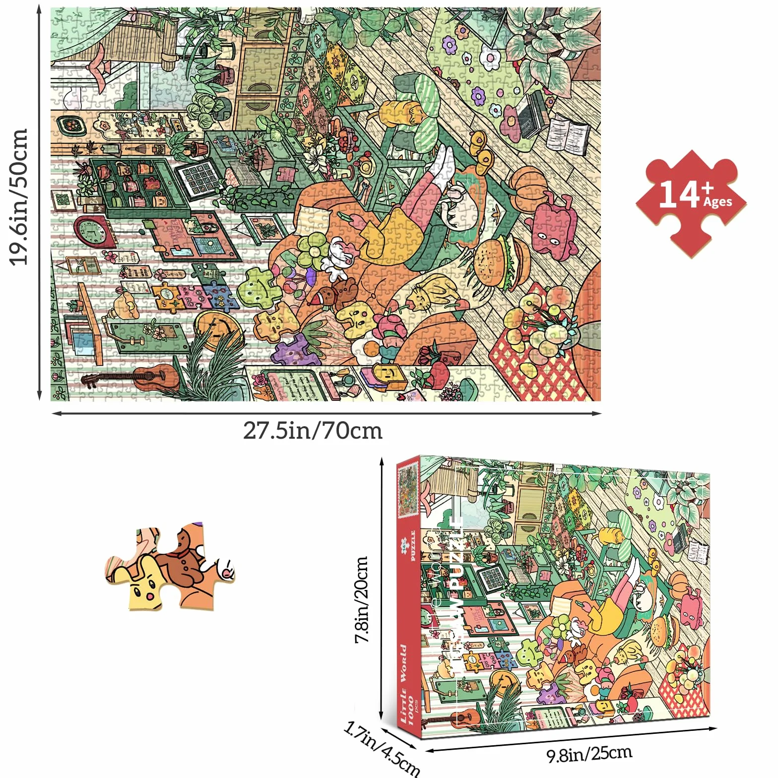 HUADADA Puzzle 1000 elementów, 1000 elementów, dla dorosłych, interaktywne puzzle rodzinne, klasyczne, na prezent, przytulny, mały świat