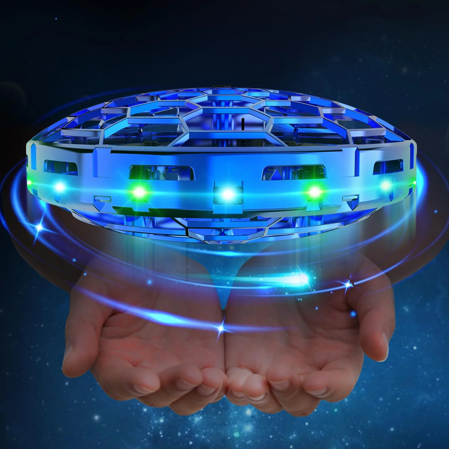 semai Mini UFO Drone Latająca piłka zabawka 360° Obrotowa latająca kula z oświetleniem LED, do użytku w pomieszczeniach i na zewnątrz Prezenty dla dzieci Chłopcy Dziewczęta 6 7 8 9 10+ lat, Niebieski