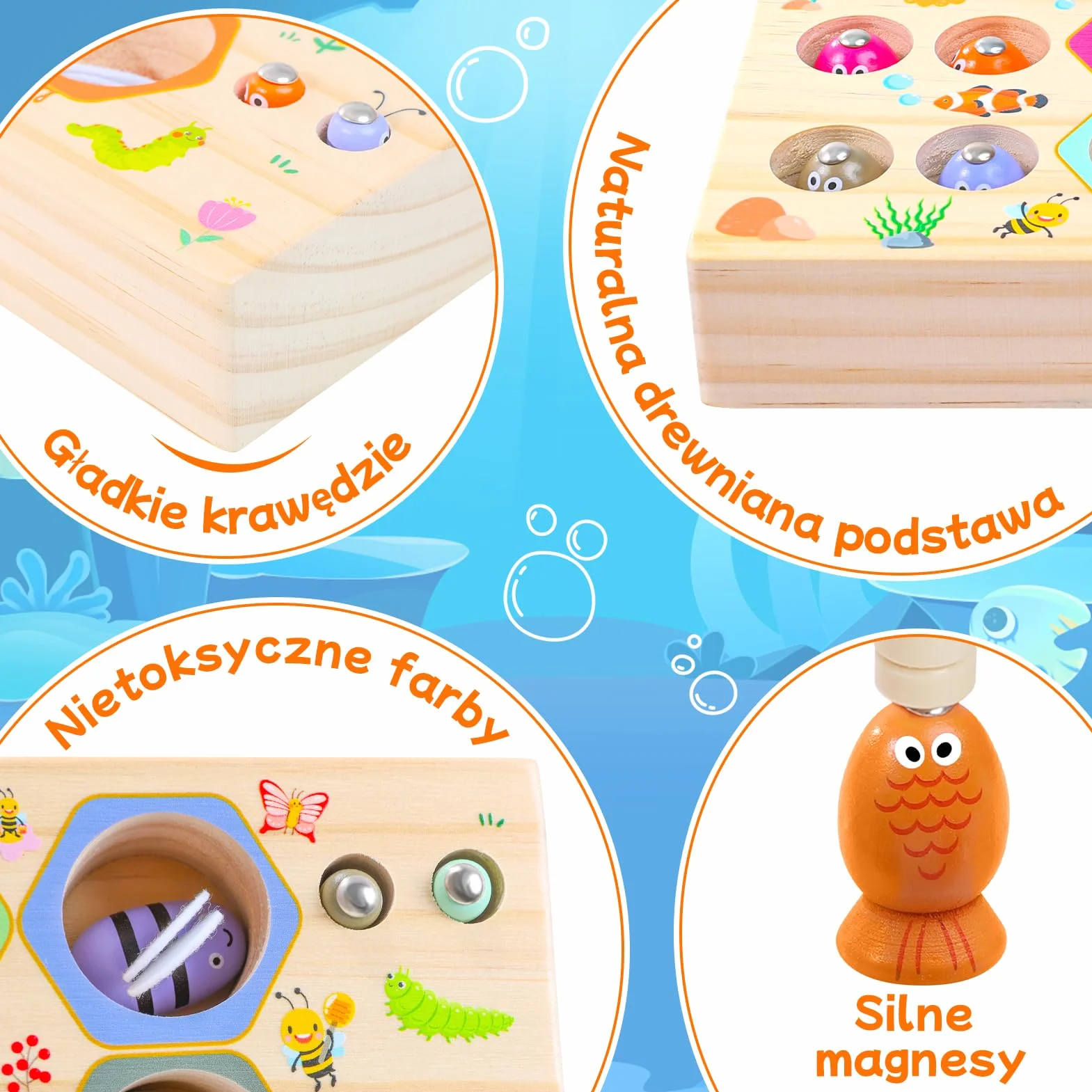Magnetyczna gra wędkarska drewniane zabawki 3 w 1 dla dzieci Montessori edukacyjne prezenty