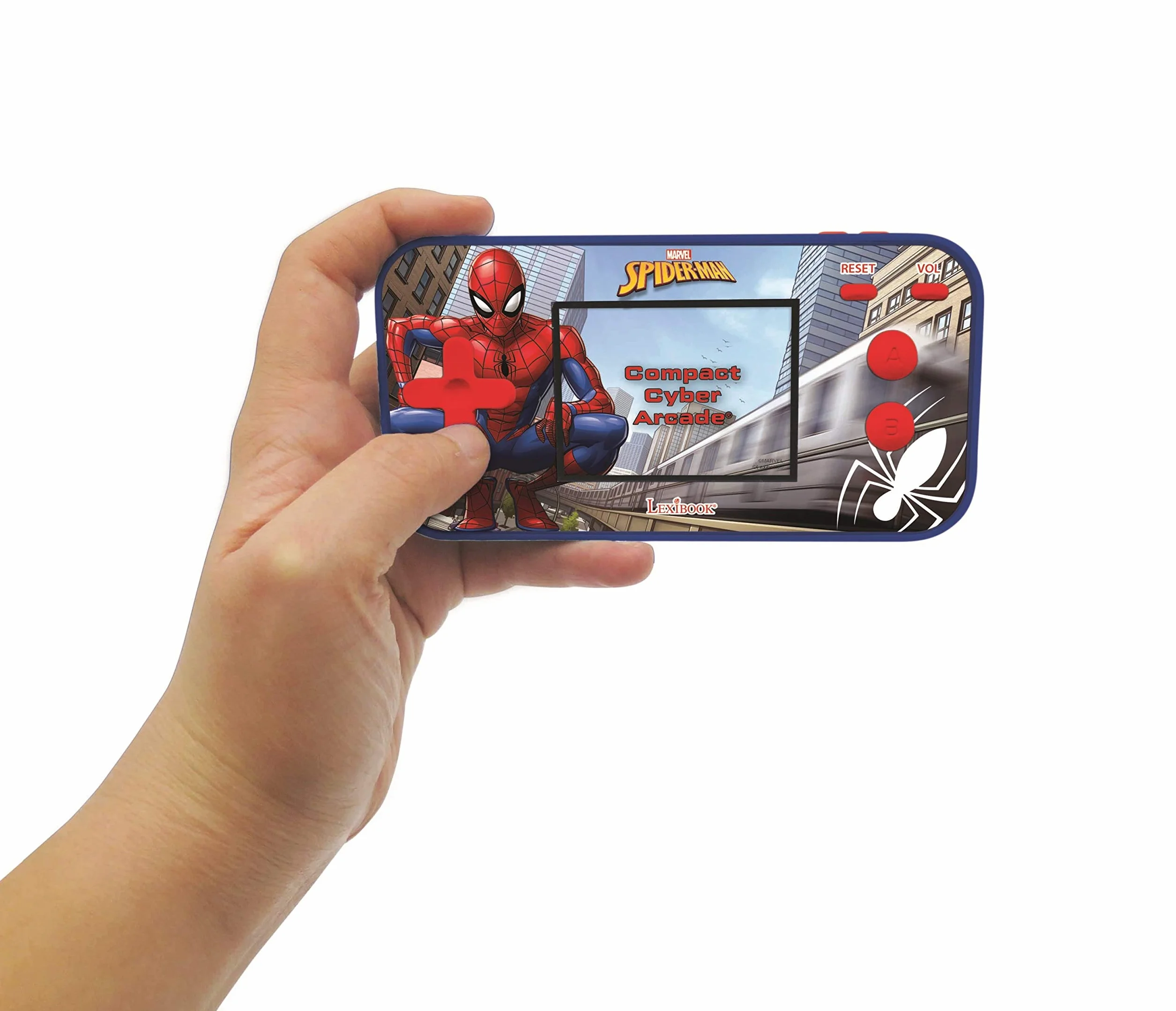 Lexibook JL2367SP Spider-Man Marvel Peter Parker Compact Cyber Arcade, Przenośna Konsola, 150 Gier, Kolorowy Ekran LCD, Zasilanie Bateryjne, Niebieska, Czarna