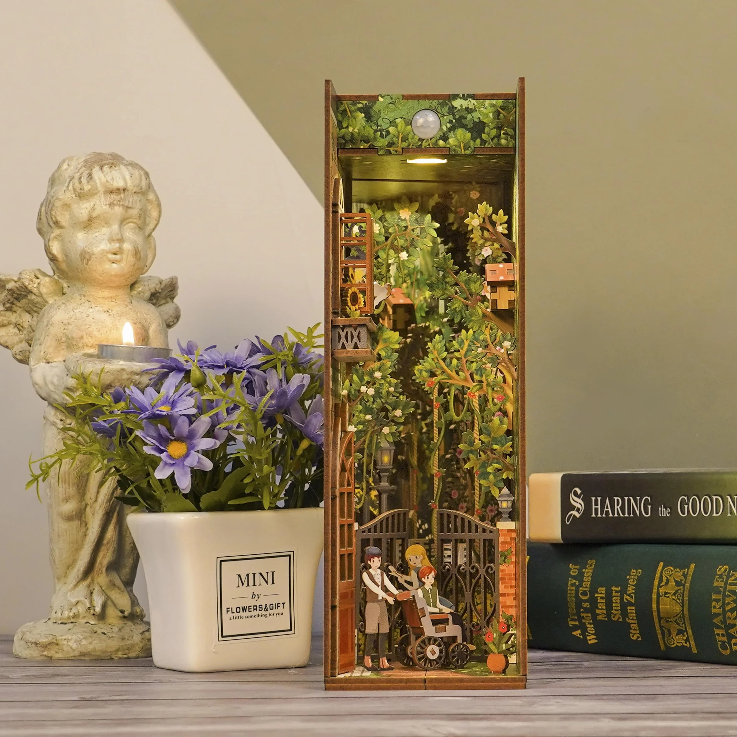 Tonecheer DIY Book Nook Kit drewniany model zestaw 3D puzzle dla dorosłych do budowy miniaturowego domu domki dla lalek miniaturowy zestaw do domu zestaw rzemieślniczy ze światłem spersonalizowane