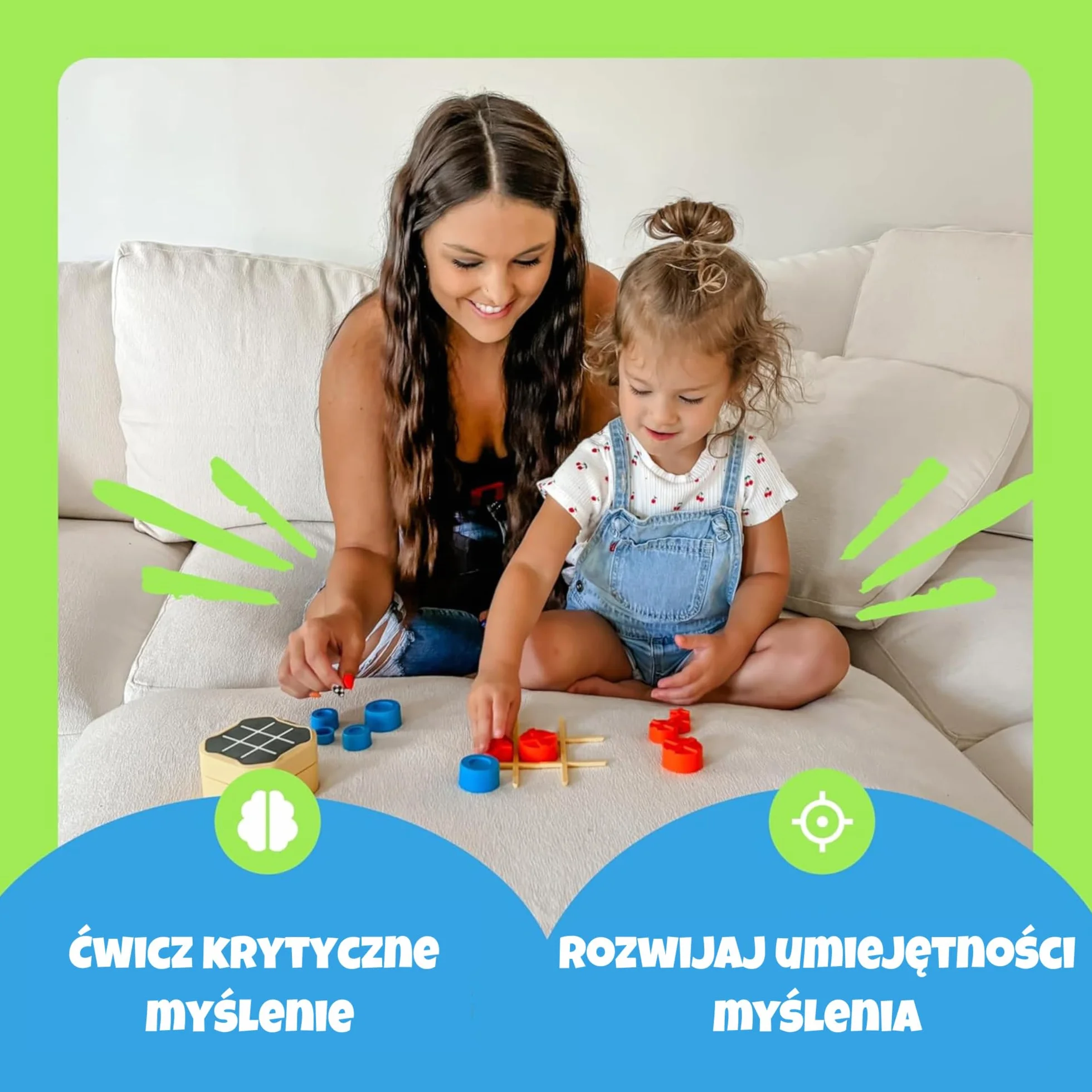 GiiKER Tic Tac Toe Bolt Game, przenośna konsola do gier logicznych 3 w 1, przenośne gry podróżne dla edukacji i rozwoju pamięci, prezenty urodzinowe dla wszystkich grup wiekowych (zielony)