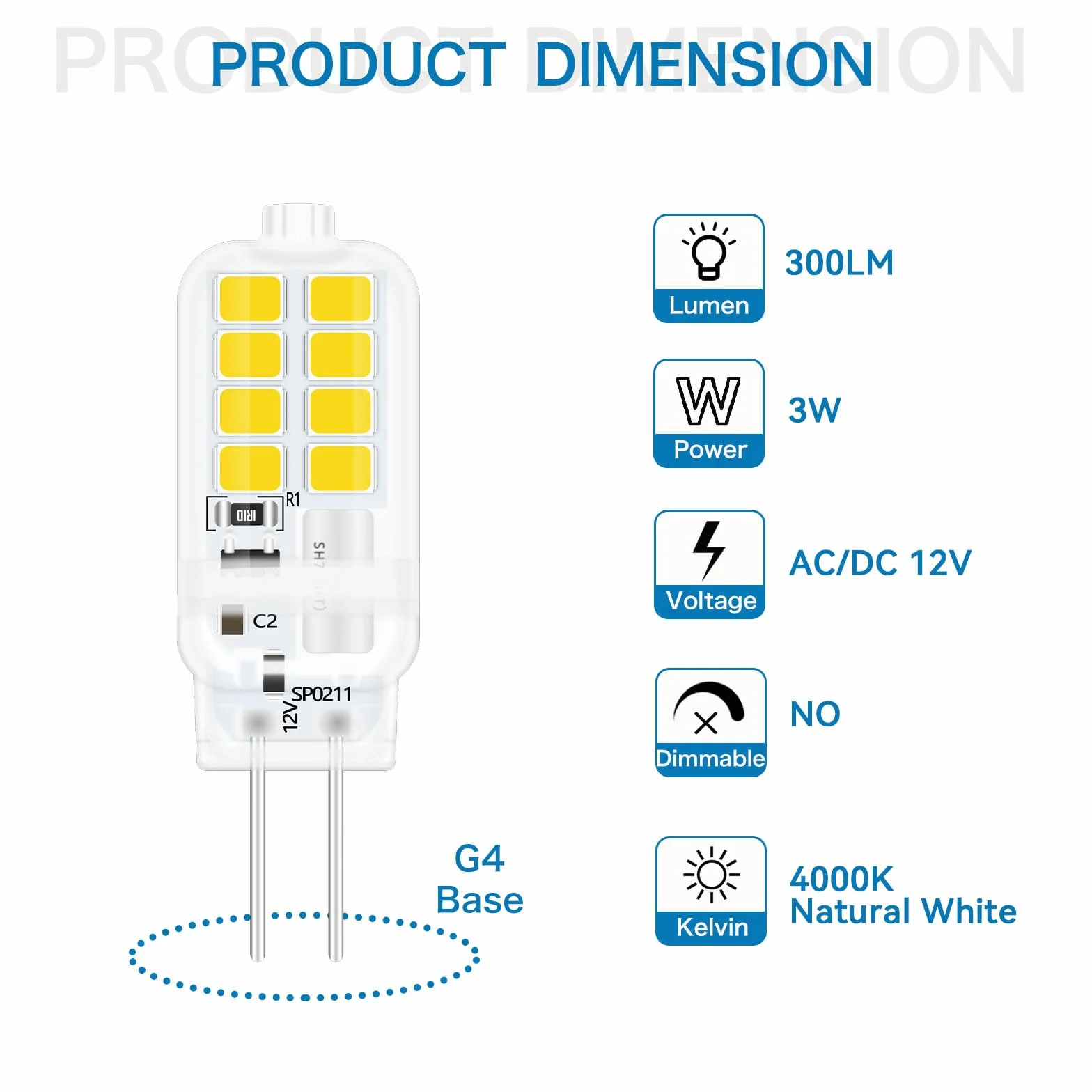 SCNNC Żarówka LED G4 12 V 3 W nie ściemnialna, 16 SMD 300 LM neutralna biel 4000 K, odpowiednik 25 W Halogen, do żyrandola, oświetlenia szafy, sypialni, oświetlenia krajobrazu, zestaw 6 sztuk