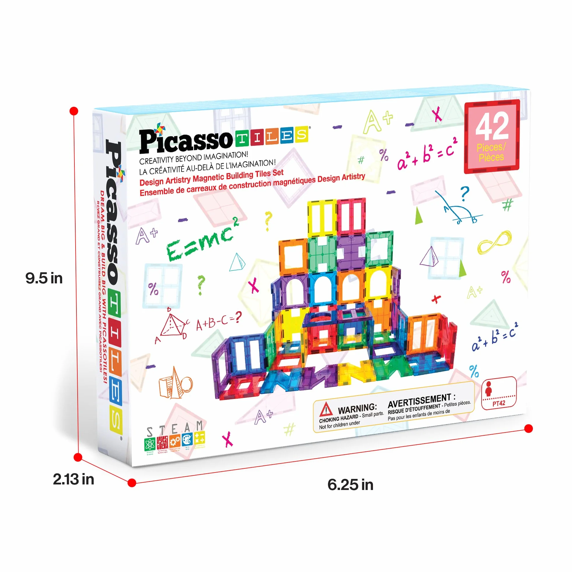 PicassoTiles PT42 Designer Artistry Kit 42 szt. Zestaw magnesów Building Tiles Clear Color Magnetic 3D Building Block - Kreatywność poza wyobraźnią! Edukacyjne, inspirujące, konwencjonalne,
