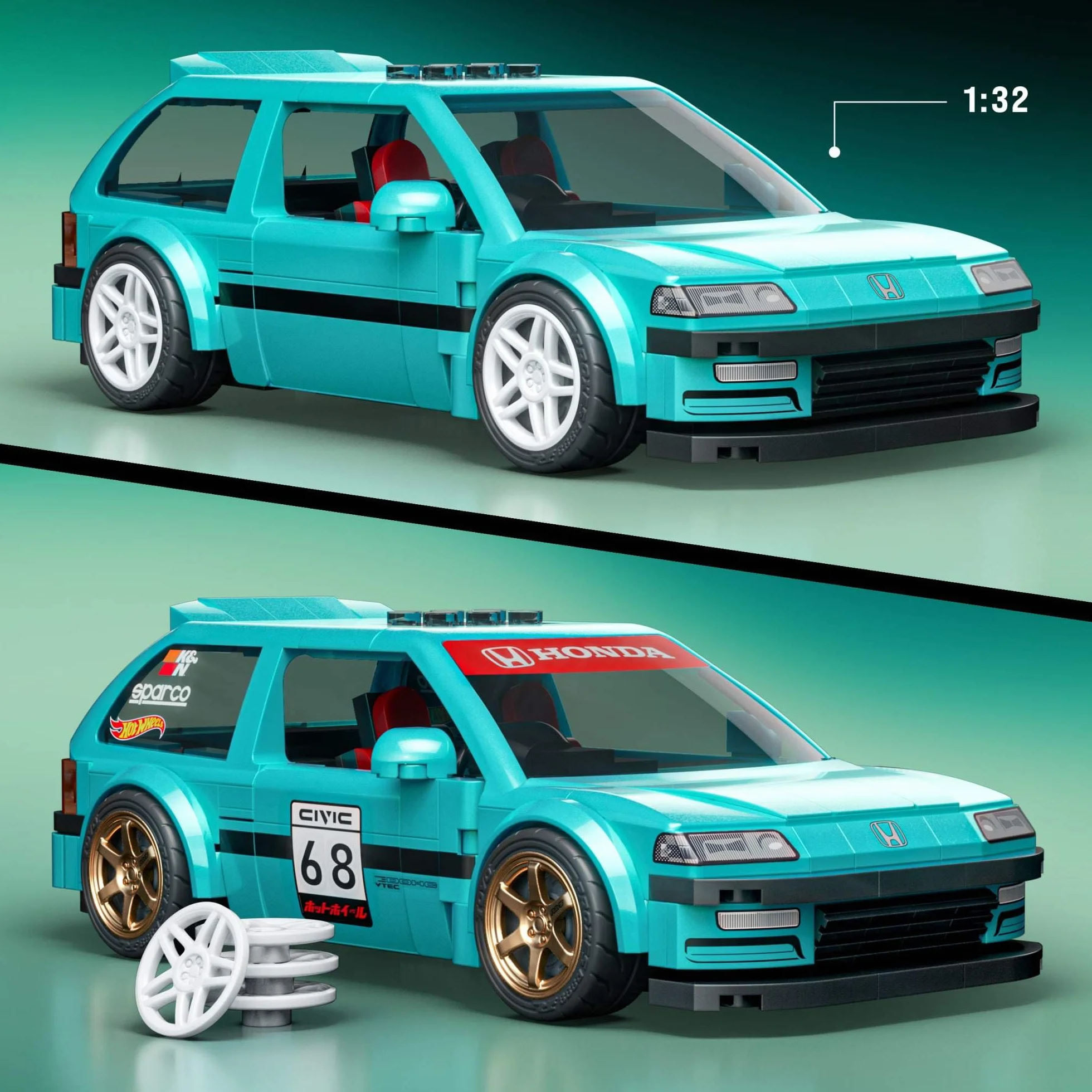 Mattel Brick Shop Klocki Hot Wheels Speed Series Custom ’90 Honda Civic EF Samochód do zbudowania, 248 elementów, zestaw konstrukcyjny dla dorosłych kolekcjonerów i dla dzieci od 10 roku życia, JHF62