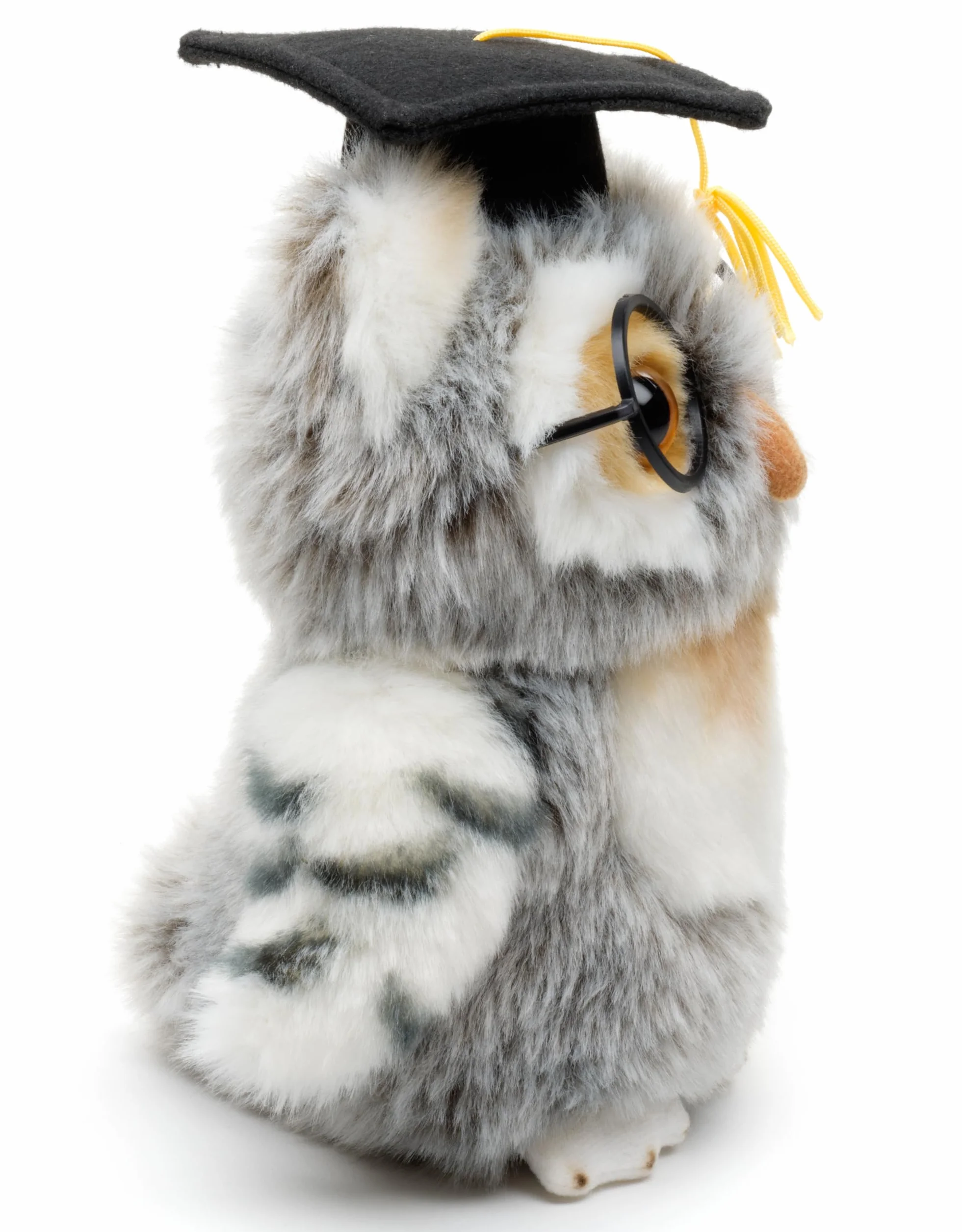 Uni-Toys - Sowa (szaro-biała) z kapeluszem lekarskim i okularami - 18 cm (wysokość) - pluszowy ptak - pluszowa zabawka, przytulanka