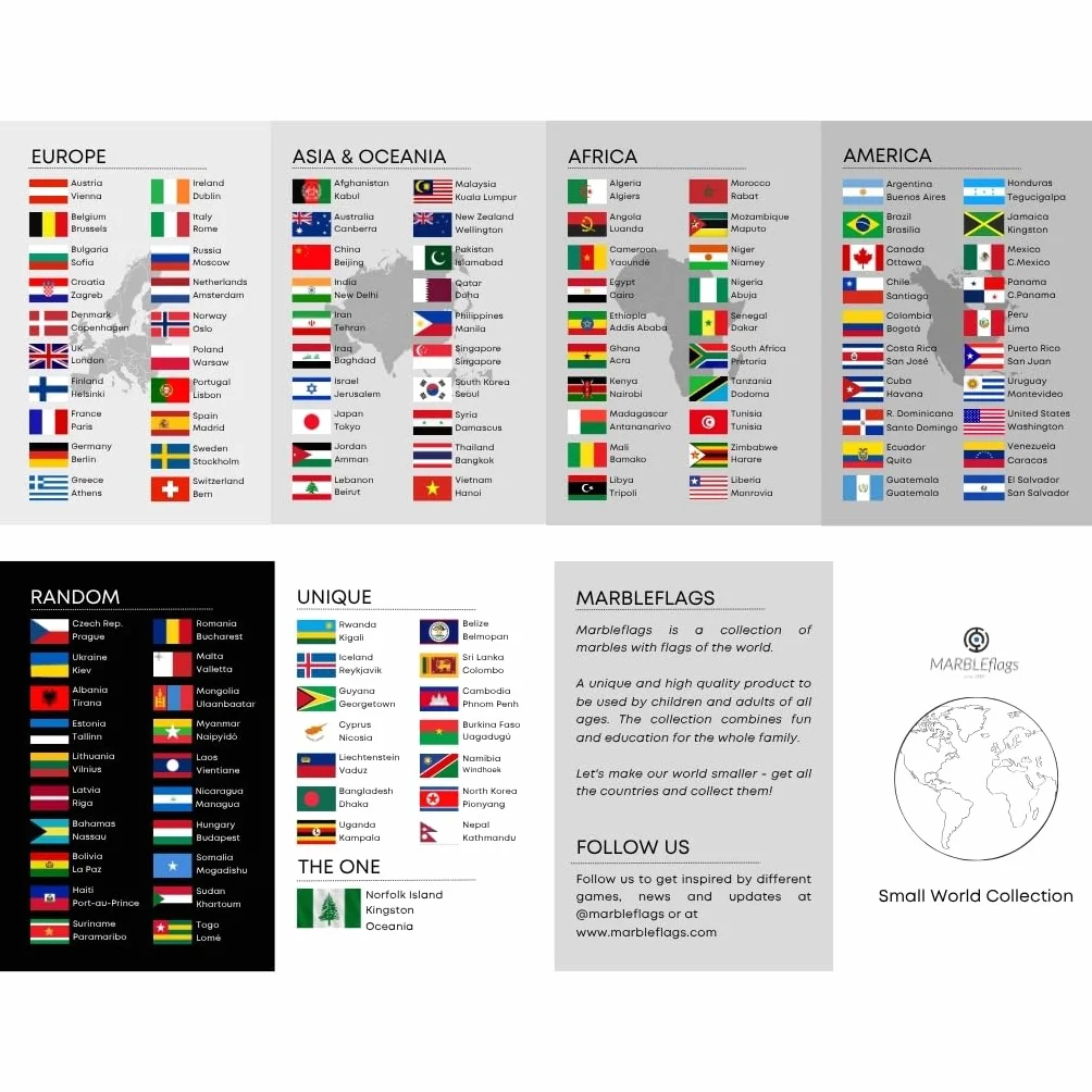3 paczki Kolekcja Marmurów z Flagami Kraju | 10 losowych flag w opakowaniu | Small World Collection