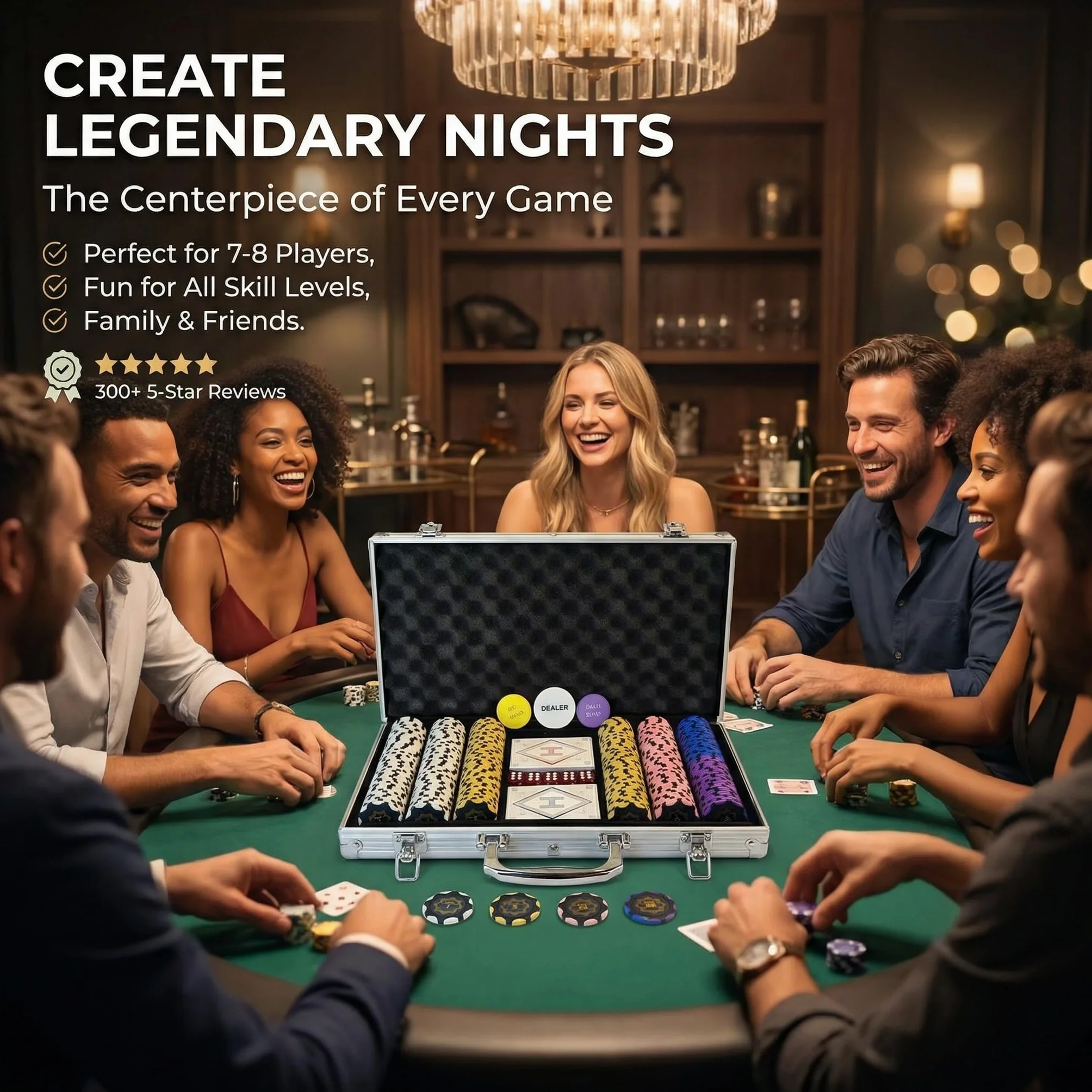 HEITOK Zestaw do pokera 300 żetonów 14g gliniane kompozytowe z metalowym rdzeniem, profesjonalna walizka aluminiowa, karty, kości i przyciski blind, kompletny zestaw Texas Holdem Casino
