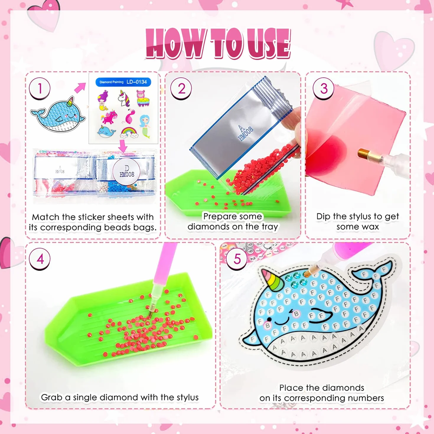 Diamentowe Naklejki do Malowania, CAYUDEN 20 szt. Jednorożec Diamond Painting Stickers Dzieci 5D DIY Diamentowe Naklejki Dzieci Dziewczyny Syrenka Zestaw do Malowania Diamentami Króliczki dla Dzieci