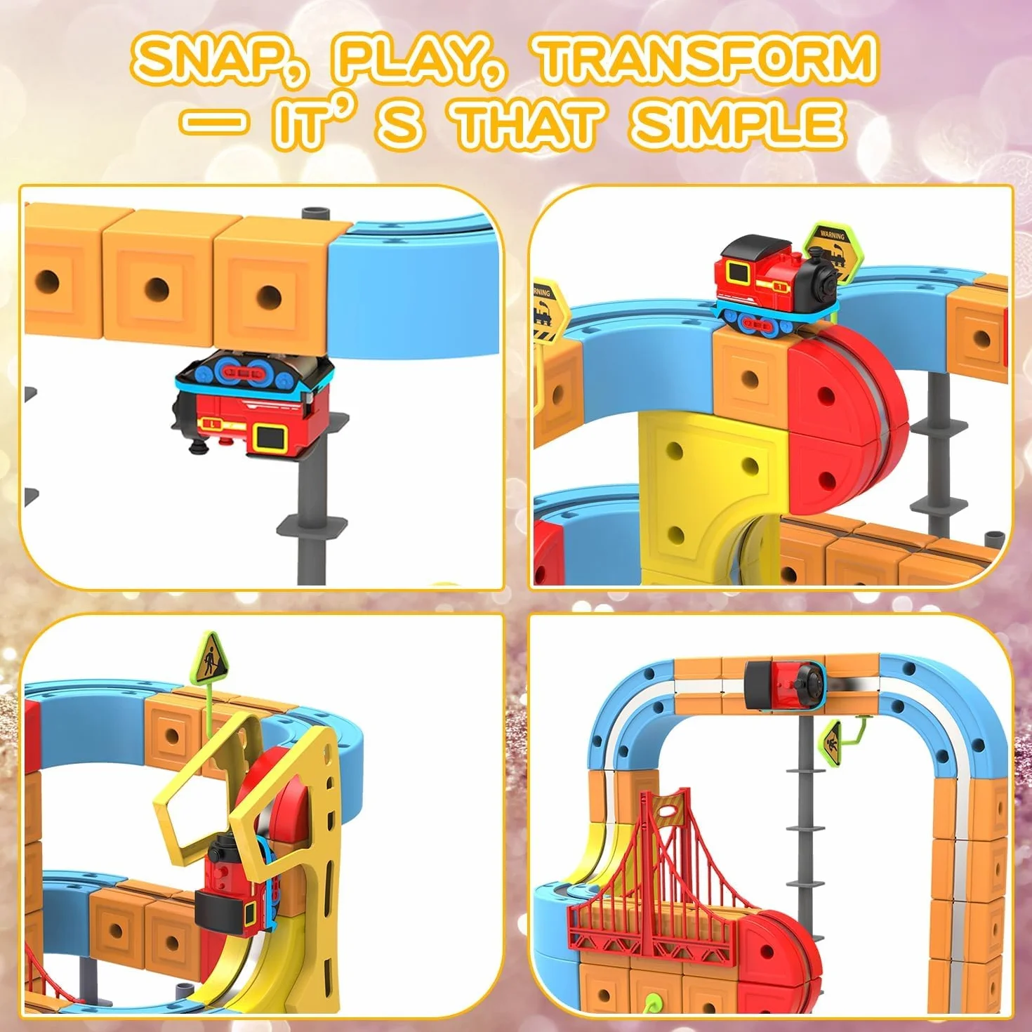 Felly Electric Train zestaw dla dzieci, układy osadzone 3D, elastyczny tor wyścigowy Cube Track, zestaw tras pociągowych DIY, z silnikiem i blokami magnetycznymi, kreatywny prezent dla dzieci w wieku
