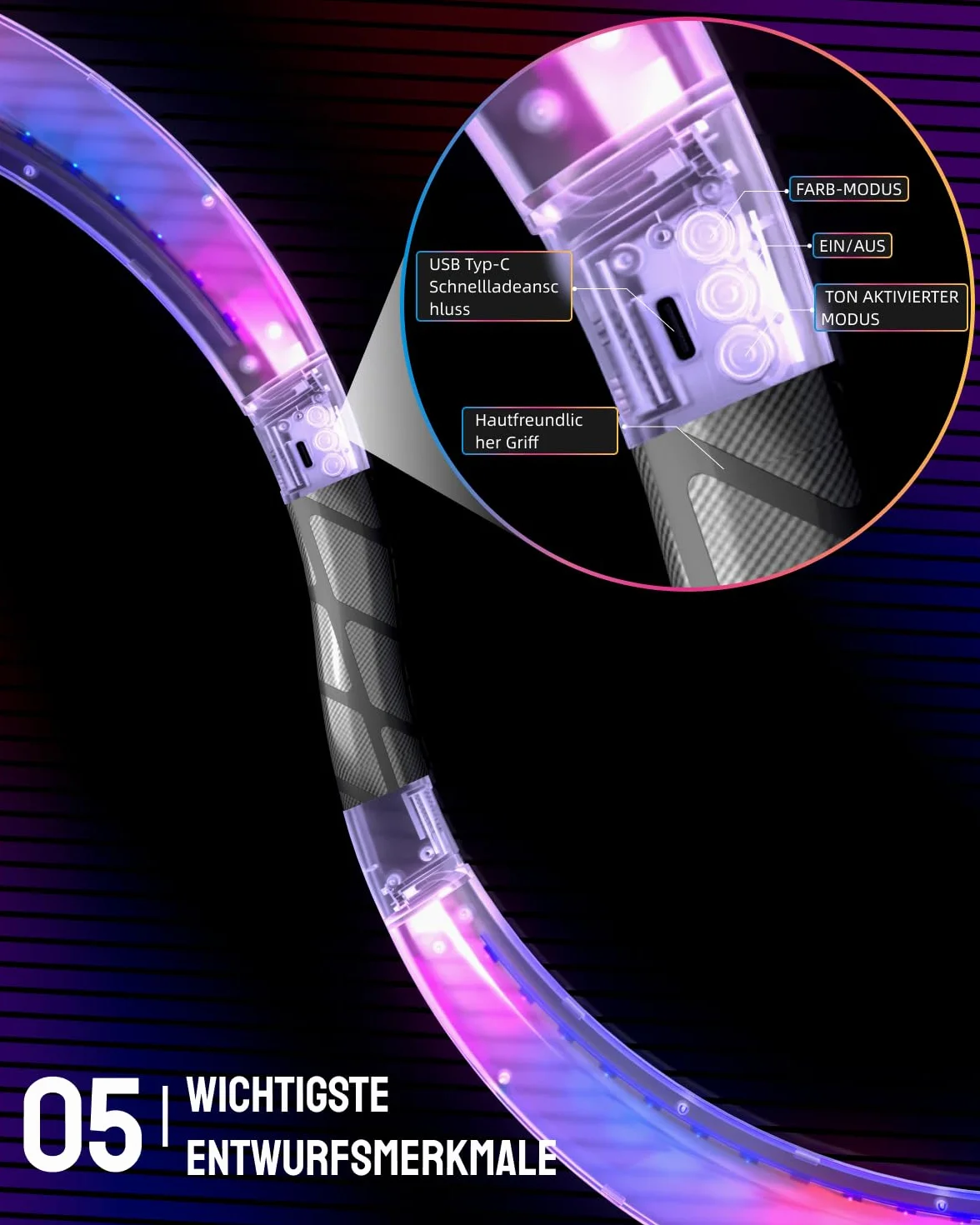 Żonglerskie magiczne laski LED w kształcie