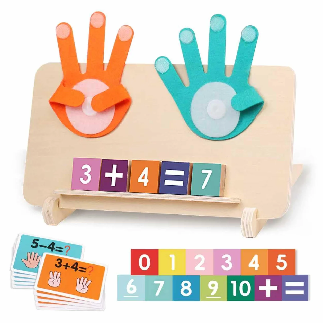 Montessori zabawka do nauki matematyki dla dzieci w wieku 3-, 4, 5 lat, dwustronna drewniana tablica do śledzenia liczb i liczenia palców z blokami numerycznymi, edukacyjne zabawki STEM