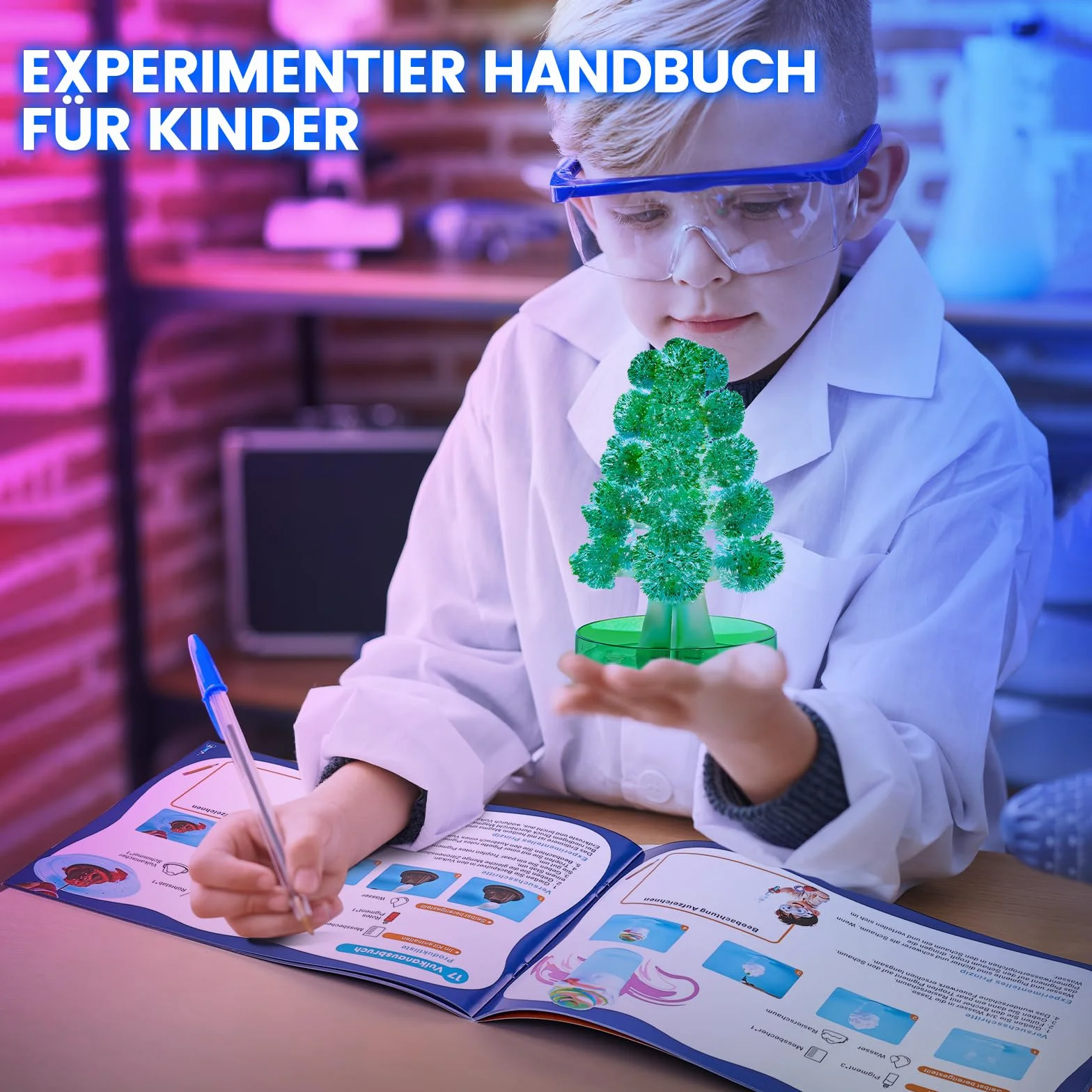 Japace Zestaw 70 eksperymentów dla dzieci, laboratorium STEM, zestaw chemiczny, hodowla kryształów, wulkan, gumowa piłka