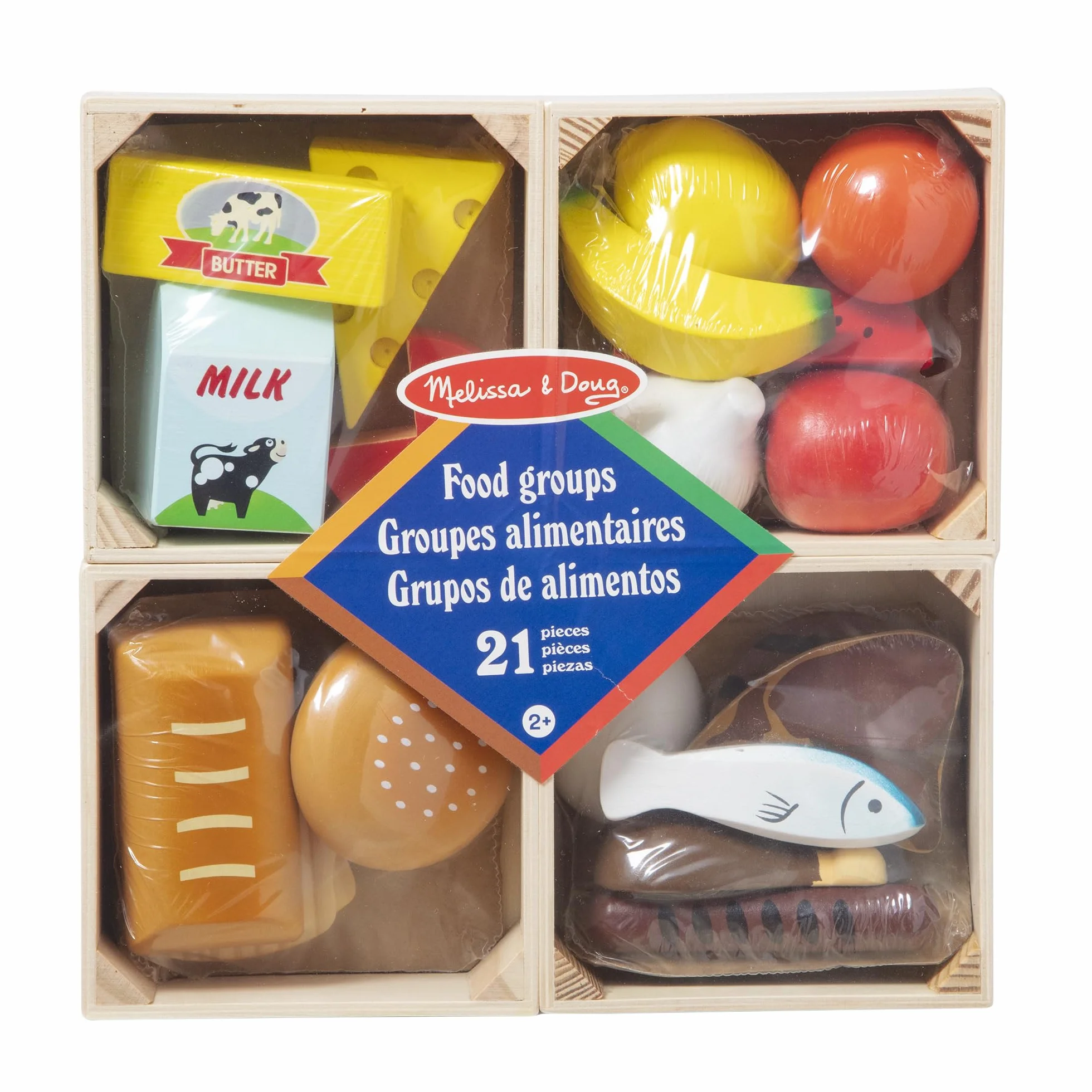 Melissa & Doug Drewniane produkty spożywcze do zabawy | Zabawa w udawanie | Drewniane jedzenie do zabawy |Zabawka Montessori | Prezent dla dzieci w wieku 3 4 5 lat | Dla chłopca lub dziewczynki