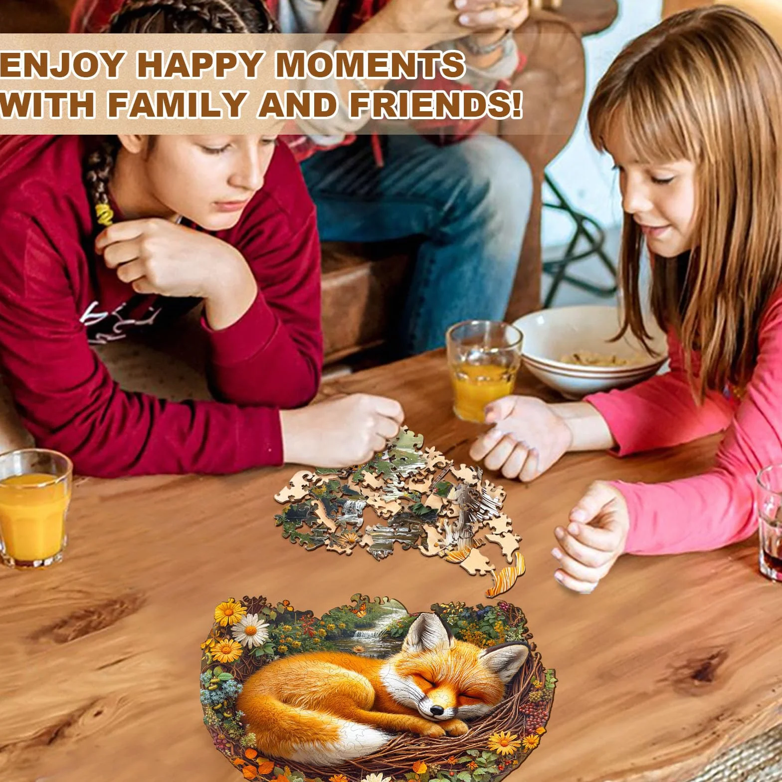 Drewniane puzzle dla dorosłych leniwy mały lis - 200 elementów, okrągłe puzzle, pudełko na prezent, dekoracja ścienna (dorośli/dzieci)