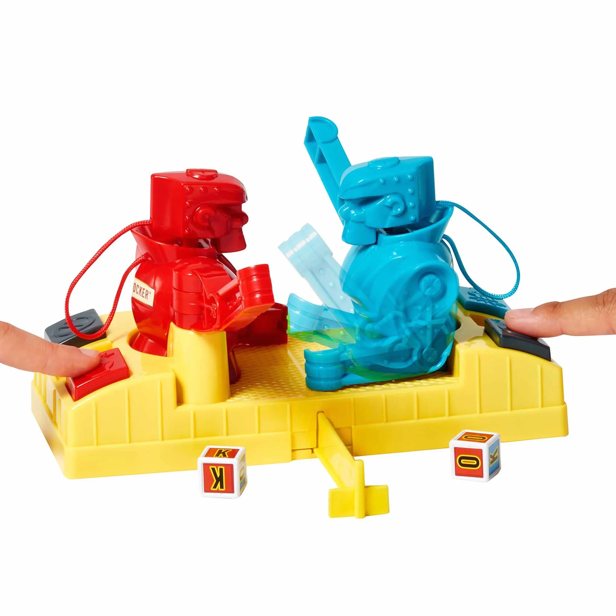 Walczące roboty Uderzaj lub blokuj Gra bokserska z ręcznie sterowanymi figurkami Red Rocker i Blue Bomber na ringu, prezent dla dzieci od 6 roku życia, HDN94