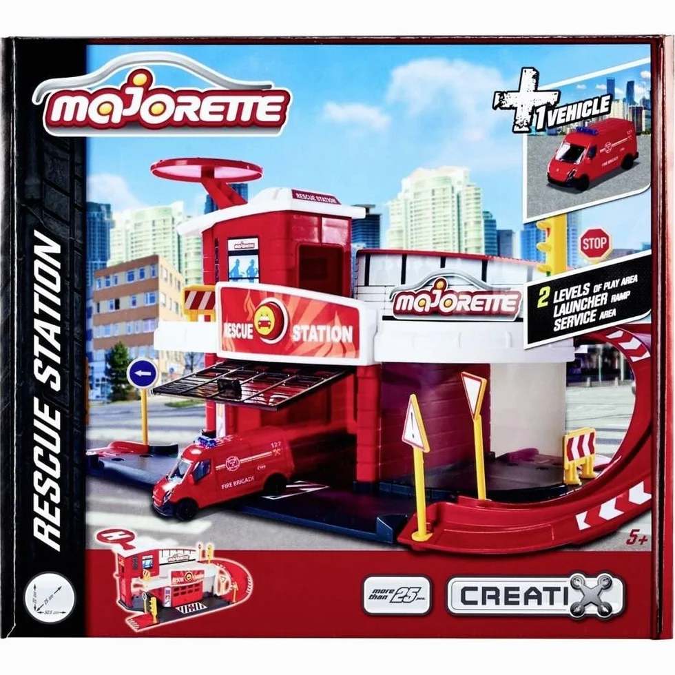 Dickie Toys 212050038 Stacja strażacka, wyrzutnia i wóz strażacki die cast Renault Master 7,5cm, 50x25x22cm