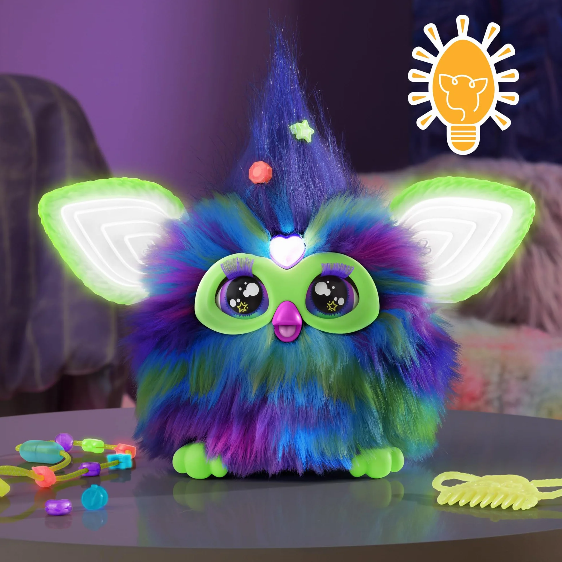 Hasbro Furby Galaxy Interaktywna pluszowa zabawka, która świeci w ciemności, wersja hiszpańska, zabawka elektroniczna dla dziewczynek i chłopców, prezent dla Świętego Mikołaja i Trzech Mędrców