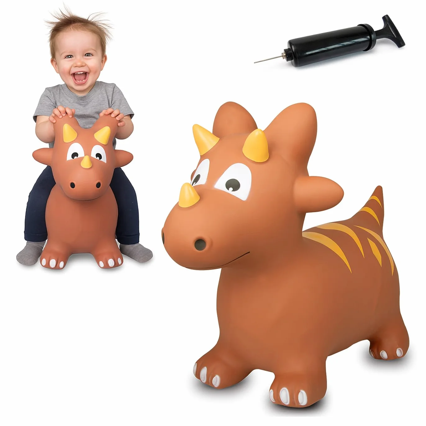 JAMARA 460591 - Dino z pompką, nie zawiera BPA, do 50 kg, wspomaga zmysł równowagi i zdolności motoryczne, uszy zwierząt służą jako trzymanie, wytrzymałe i wytrzymałe, łatwe w utrzymaniu