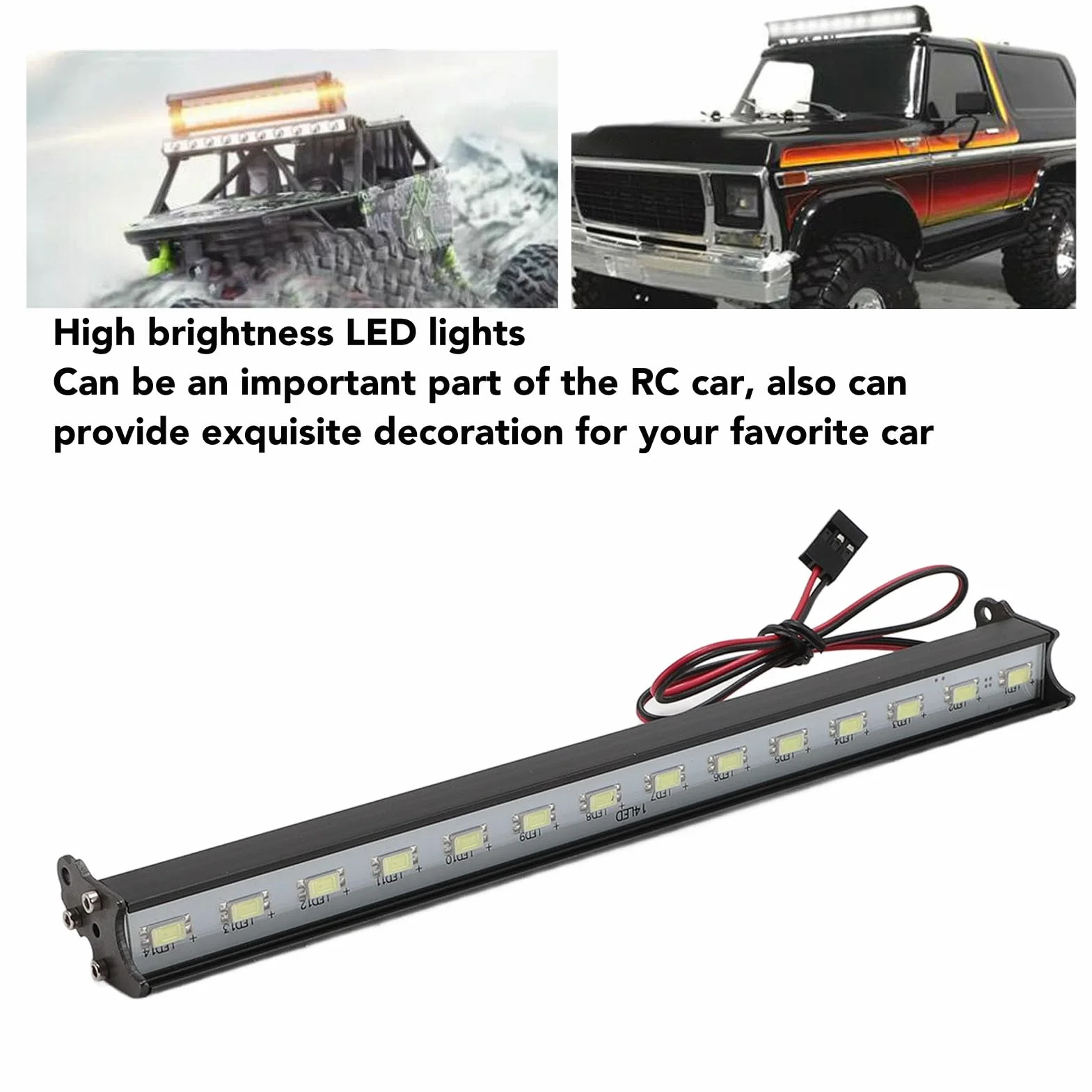 Jasnobiała Lampa Dachowa Samochodowa 14LED RC, Stop Aluminium, Lekka, Długa żywotność, 180 Mm, z Kablem Kontrolera światła
