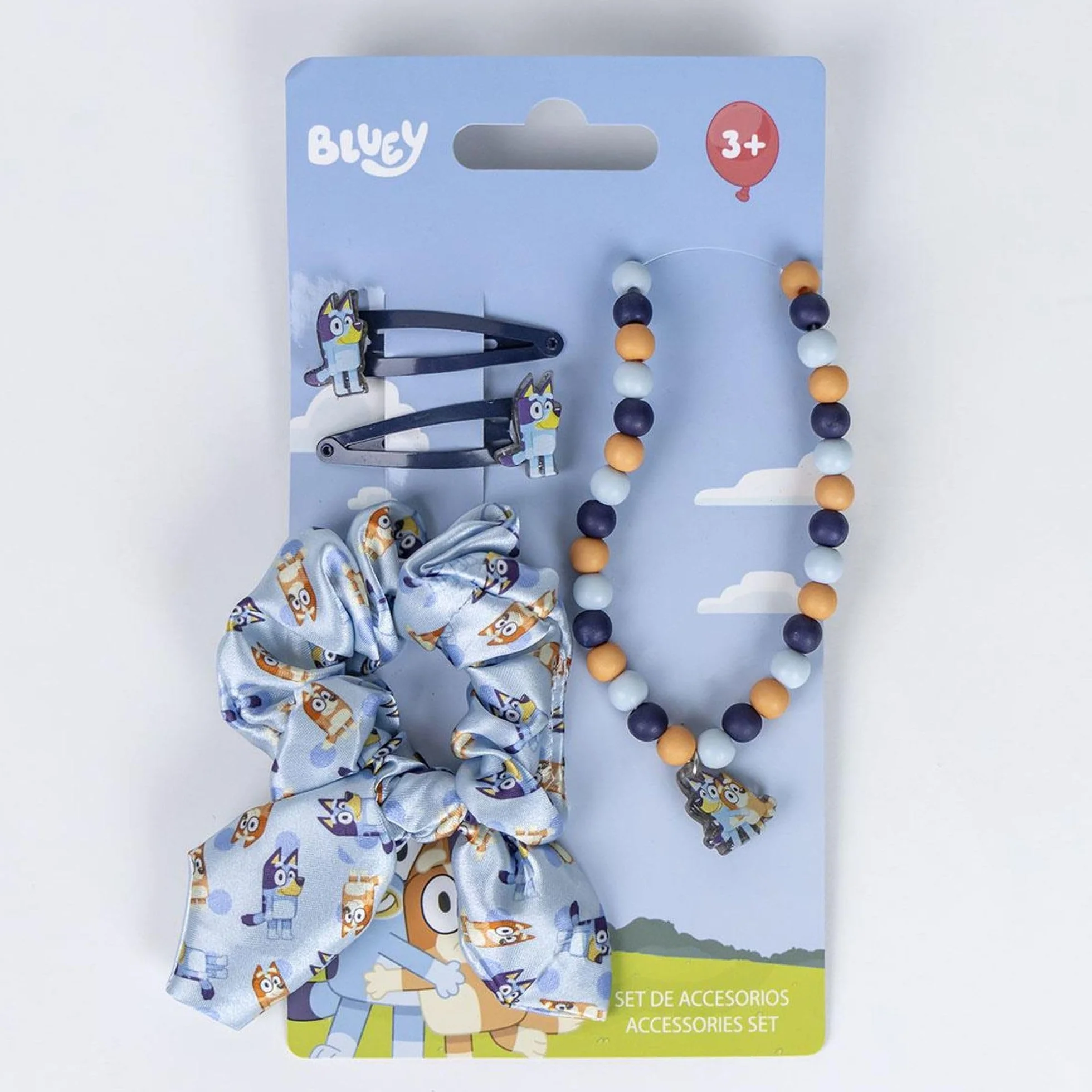 Bluey Children's Beauty Set - Niebieski i Różowy - Pełny zestaw - W zestawie Pęcherz z kokardką, kołnierzem i 2 spinkami do włosów - oryginalny produkt zaprojektowany w Polsce