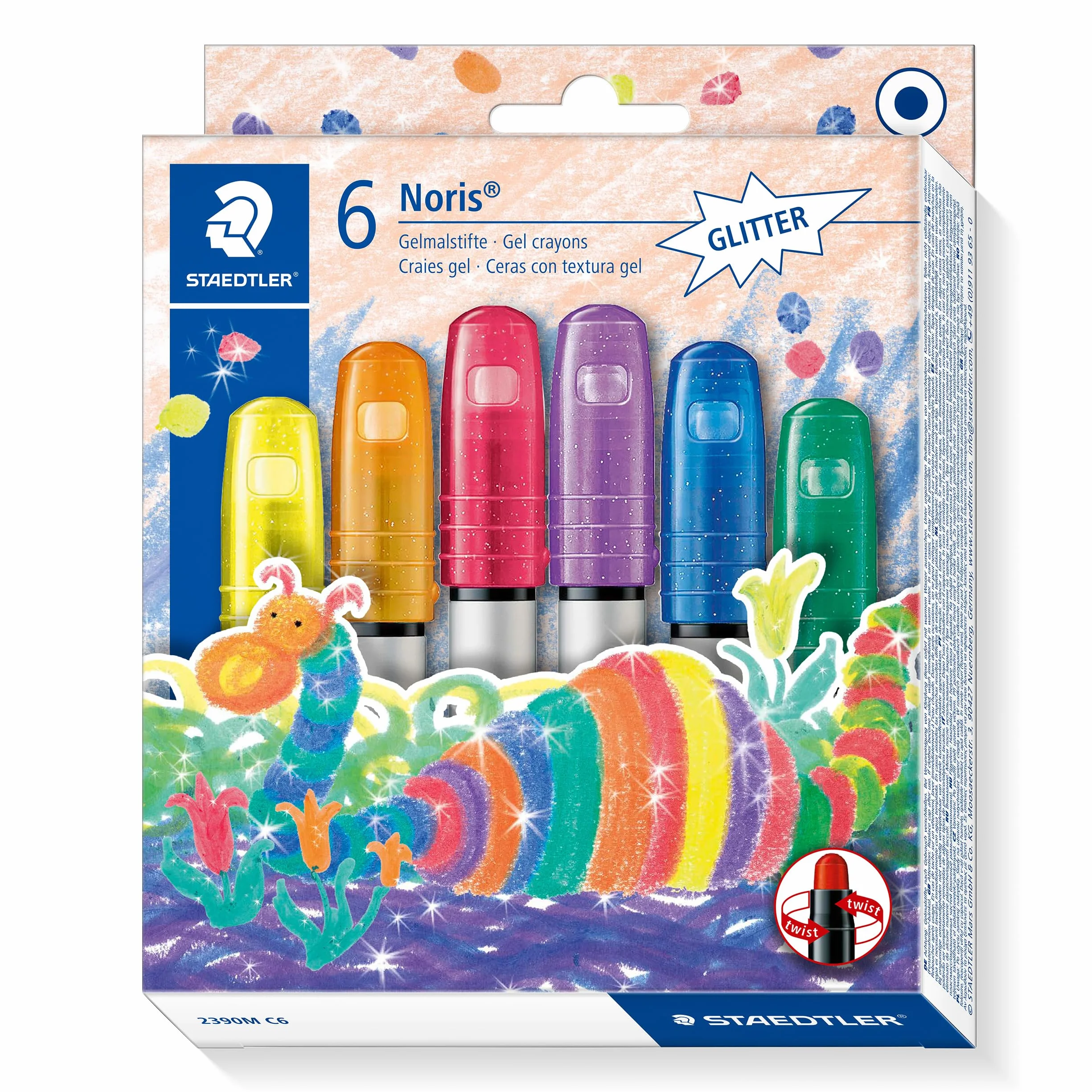 STAEDTLER Noris Club 2390M C6 kredki żelowe, 6 sztuk w zestawie, błyszczące kolory, idealne do małych dziecięcych dłoni, super miękkie i intensywne kolory, idealne również do szyb okiennych