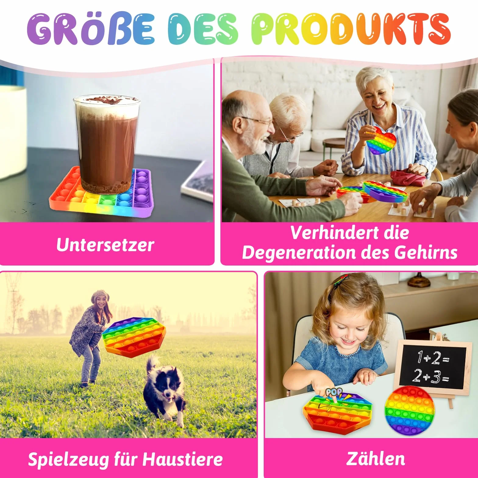 4 szt. Pop Bubble Fidget Toys Tęczowe zabawki silikonowe sensoryczne bąbelkowe zabawki Pop Fidget Zabawki antystresowe na biurko Relaksujące prezenty urodzinowe dla dorosłych i dzieci
