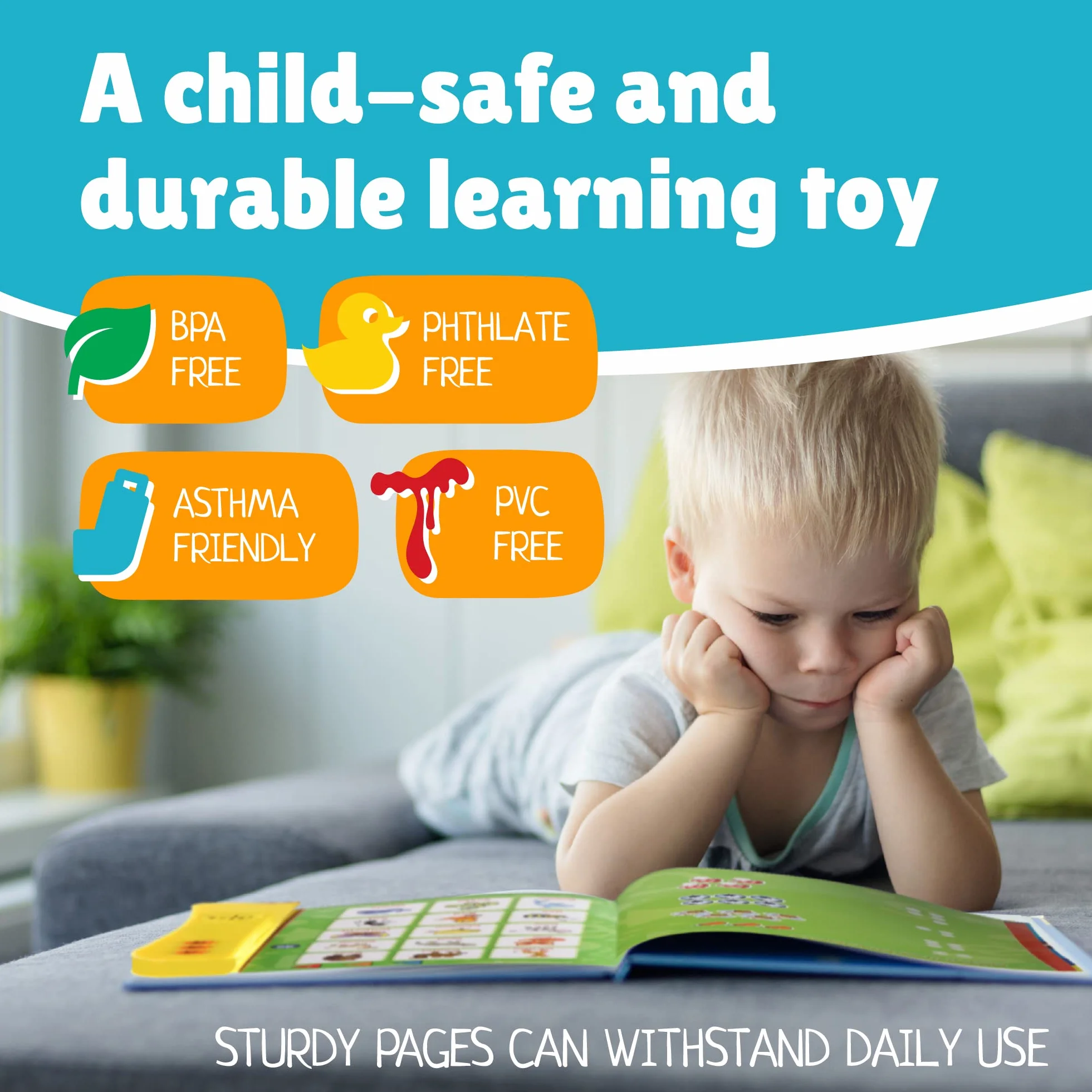 Boxiki kids ABC książka dźwiękowa dla dzieci/angielskich liter i słów, zabawna zabawka edukacyjna do nauki liter, słów, cyfr, kształtów, kolorów i zwierząt dla małych dzieci