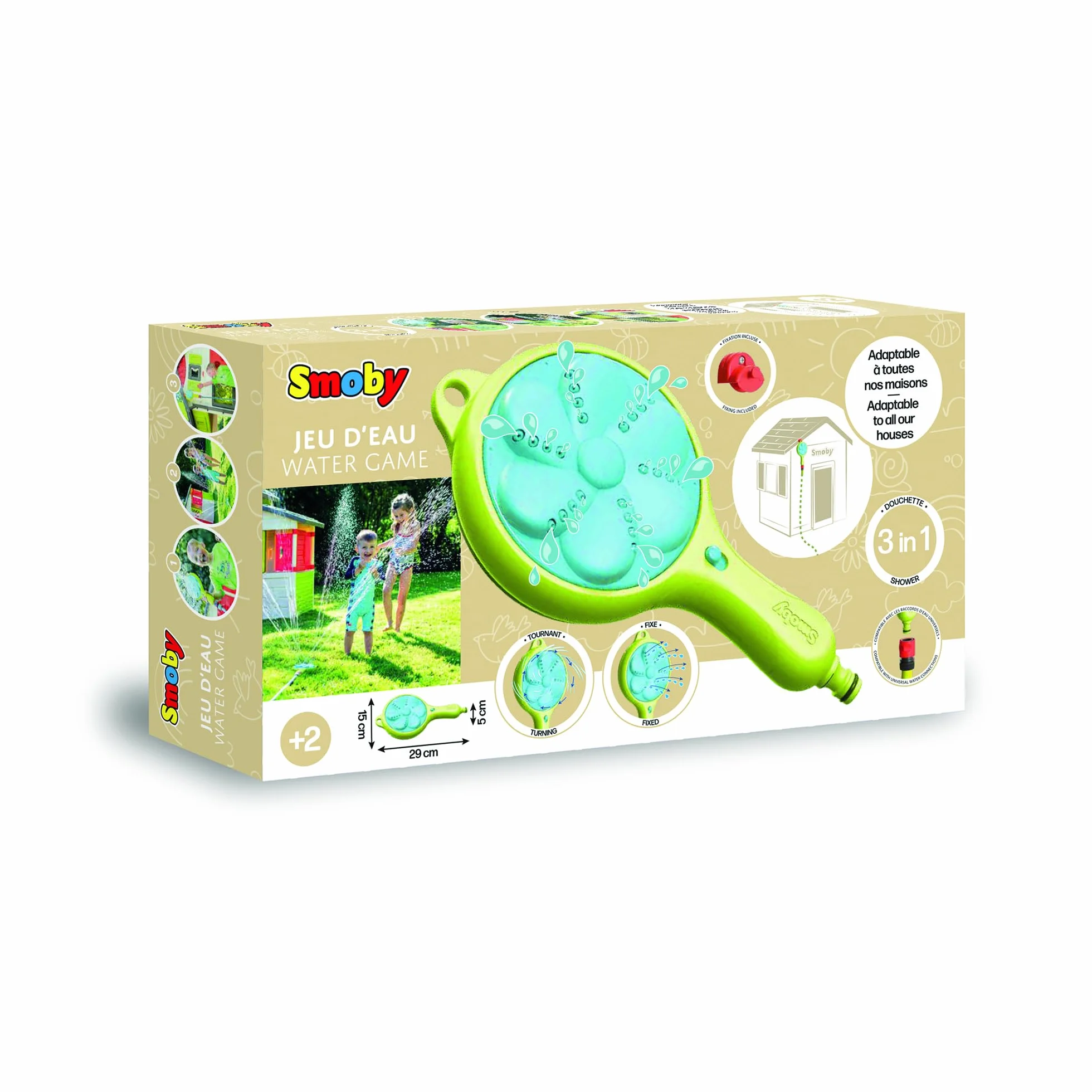 Smoby 7600810914-3-w-1 Prysznic ogrodowy - przede wszystkim prysznicem ogrodowym 3 w 1 dla wszystkich lamp z daszkiem Wyprodukowano we Francji, Od 2 lat