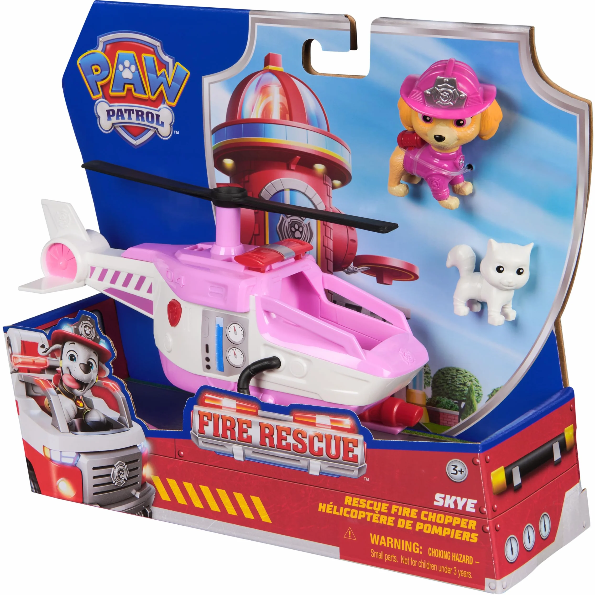 PAW Patrol Fire Rescue: Skye Rescue Fire Chopper z figurką, Kitty Friend i zabawkowym helikopterem, zabawki dla dzieci dla chłopców i dziewczynek w wieku od 3 lat