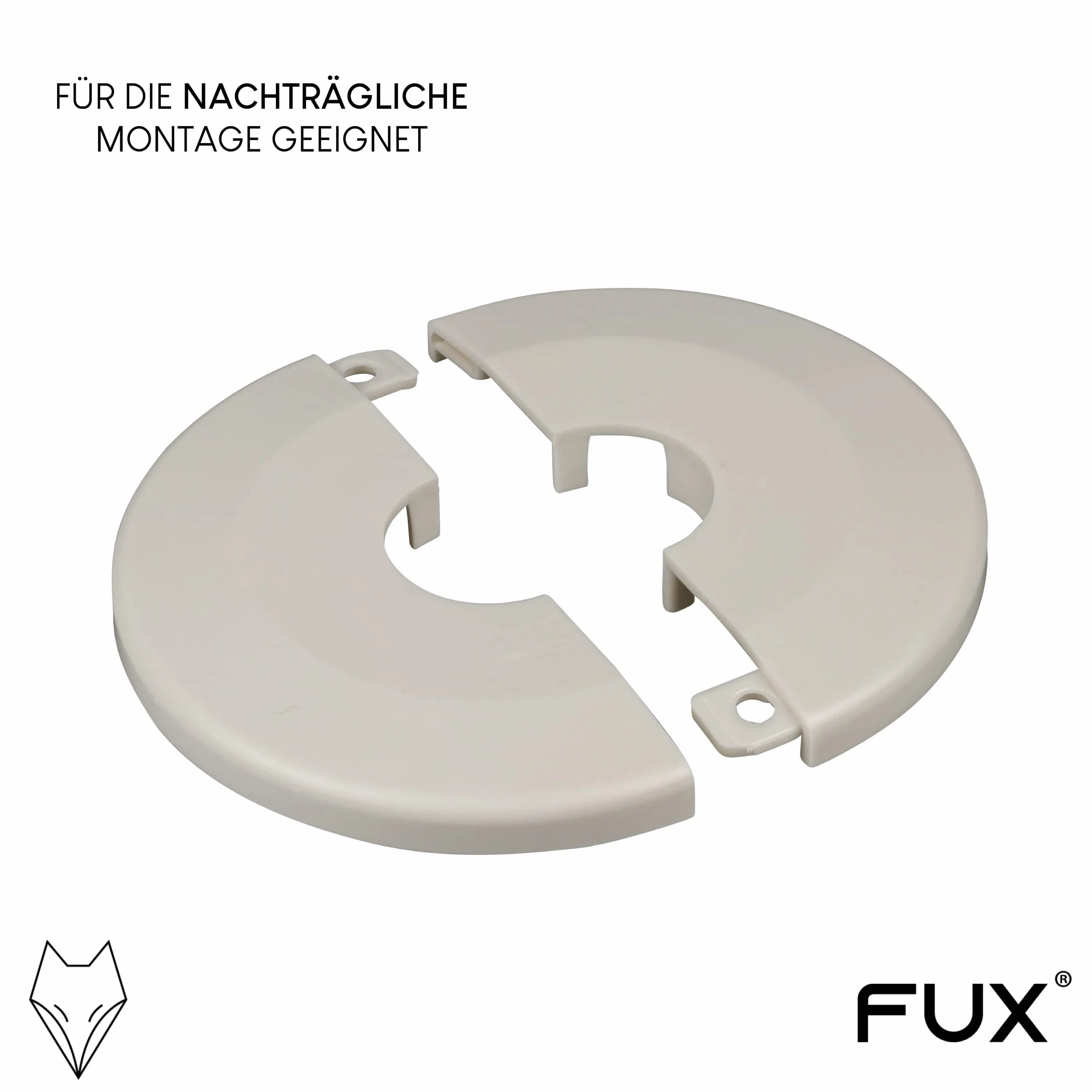 FUX 2 sztuki pojedynczej rozety rur grzewczych, duża średnica zewnętrzna 65 mm, Ø wewnętrzna 10 mm - 43 mm, ogrzewanie, osłona rury, rozety osłonowe, osłona, grzejnik (16 mm, kremowo-biały RAL 9001)