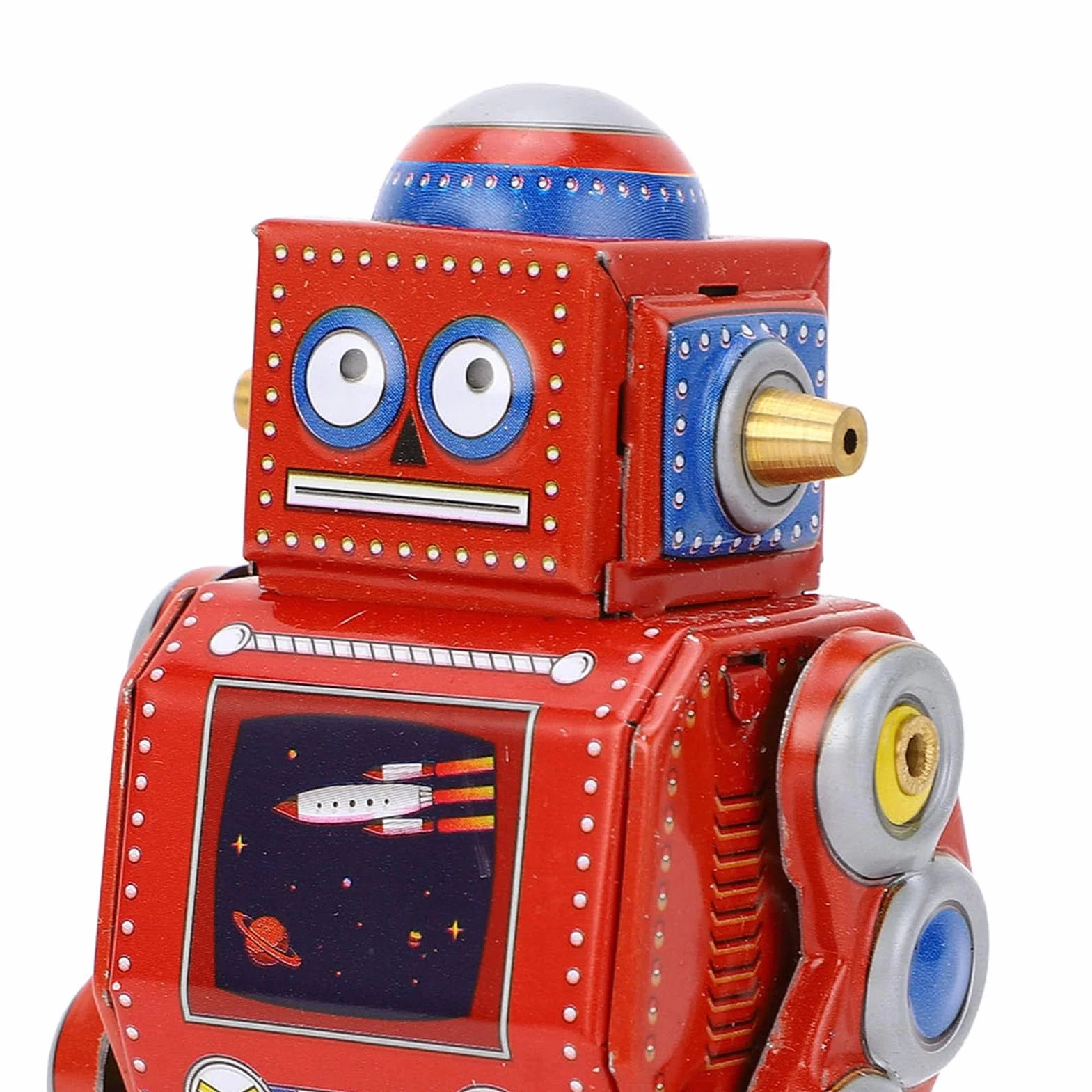 Wind Up Vintage Robot Retro Klasyczna Mechaniczna Zabawka Wiosenna dla Restauracji Cafe Bar (czerwony)