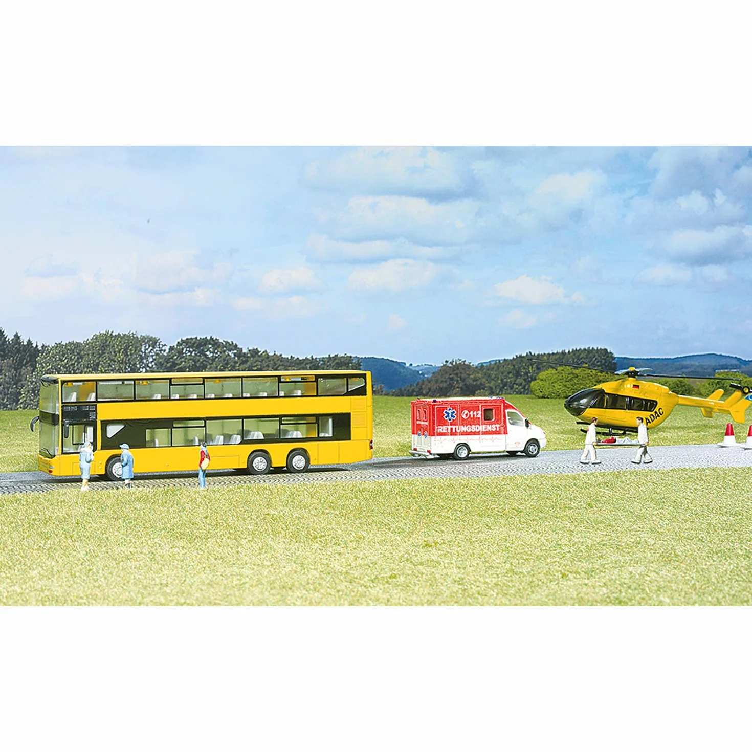 Siku 1884, Piętrowy autobus MAN, 1:87, Metal,Tworzywo sztuczne, Żółty, Gumowe opony