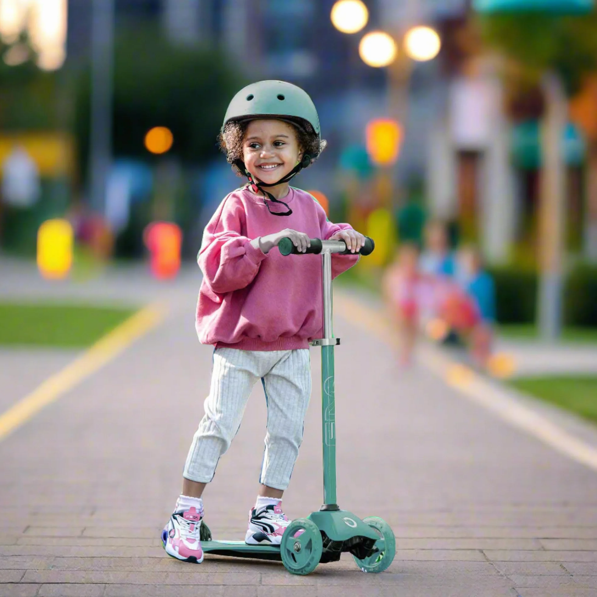 EVO Zielona hulajnoga typu cruiser 3 w 1 dla dzieci w wieku 1-7 lat, regulowana kierownica ze zdejmowanym siedzeniem, hulajnoga dla malucha na 3 koła, zabawka pierwszej równowagi dla chłopców i