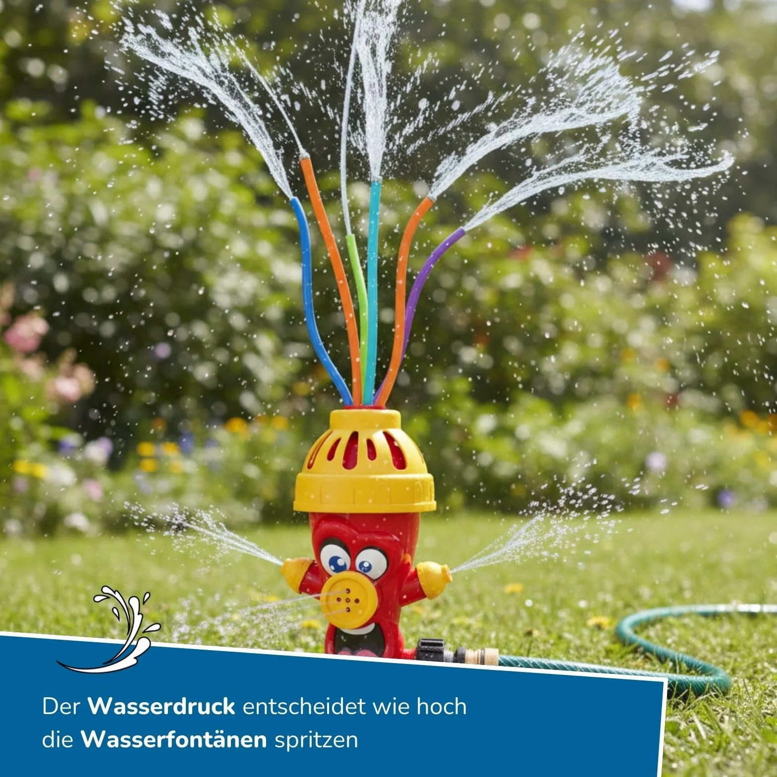 alldoro 60215 Hydrant zraszacz wodny, dla dzieci od 3 lat, z wężami rozpryskującymi wodę, kolorowy, 13,5 x 9,5 x 22,5 cm, czerwony