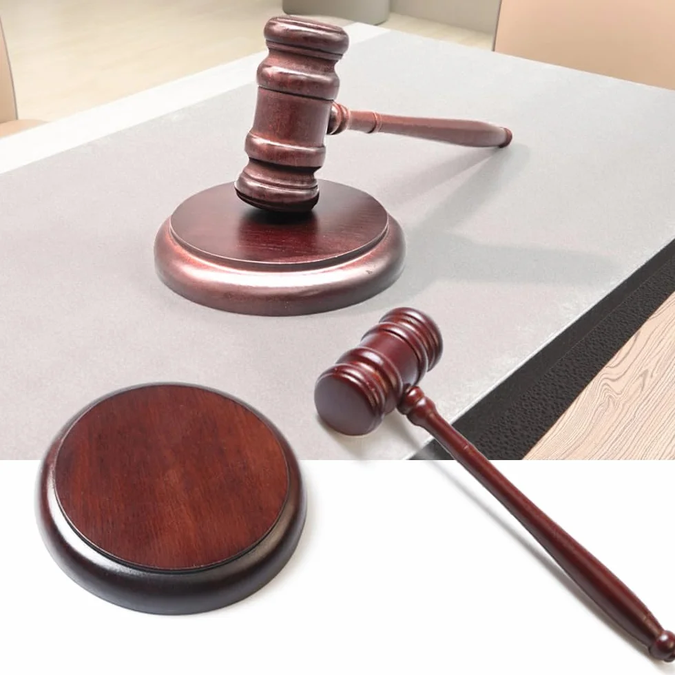Młot aukcyjny z drewna, drewniany młot Richter z cokołem, drewniany gavel, drewniany młotek dla sędziów, prawników, sprzedaży aukcyjnej, odgrywania ról dla dzieci i prezentów