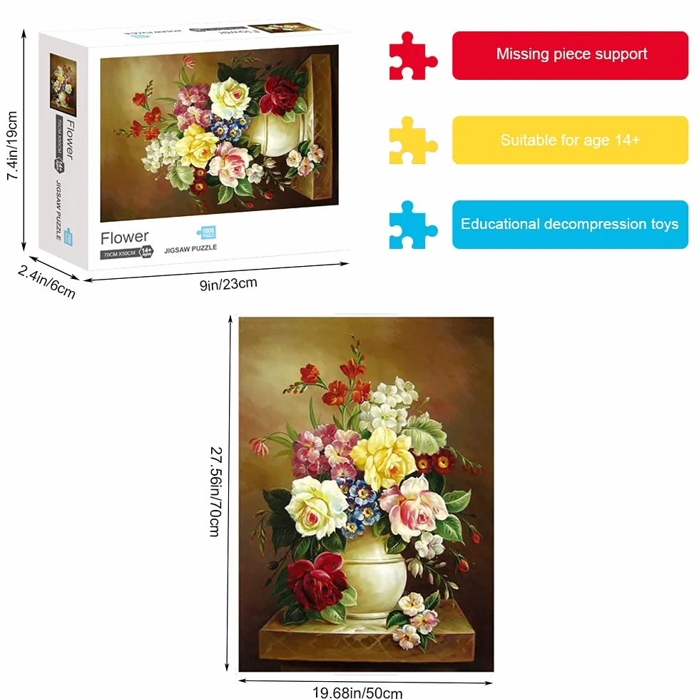Puzzle 1000 elementów dla dorosłych - Kartonowe puzzle - Relaks Puzzle Puzzle w kwiaty (70x50cm / 27,5x19,7 cala) Prezenty dla dzieci i dorosłych