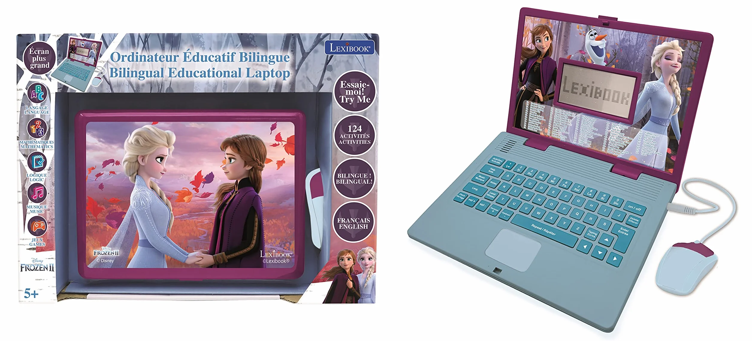 Lexibook Frozen 2 Laptop dla Dzieci do Nauki, Fioletowy, Niebieski, 24 X 18 X 3.6 cm, JC598FZi1