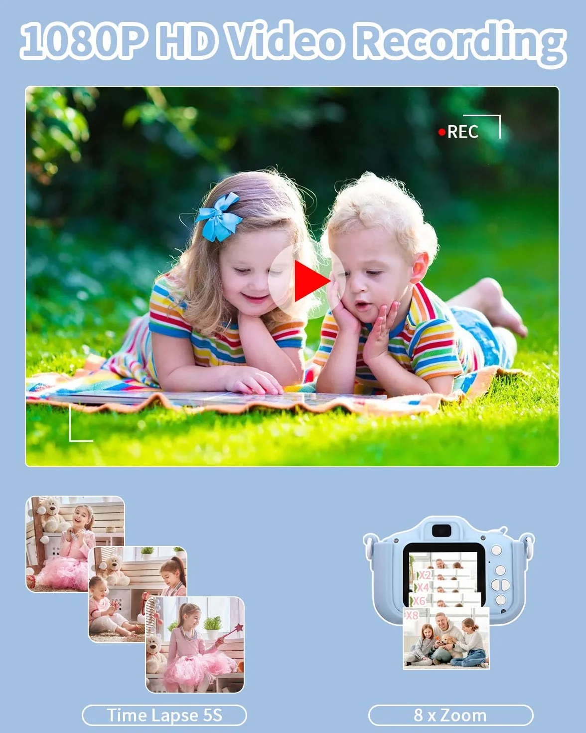 Azyvum Aparat dla dzieci 1080p 64GB 2,0" IPS kamera cyfrowa selfie