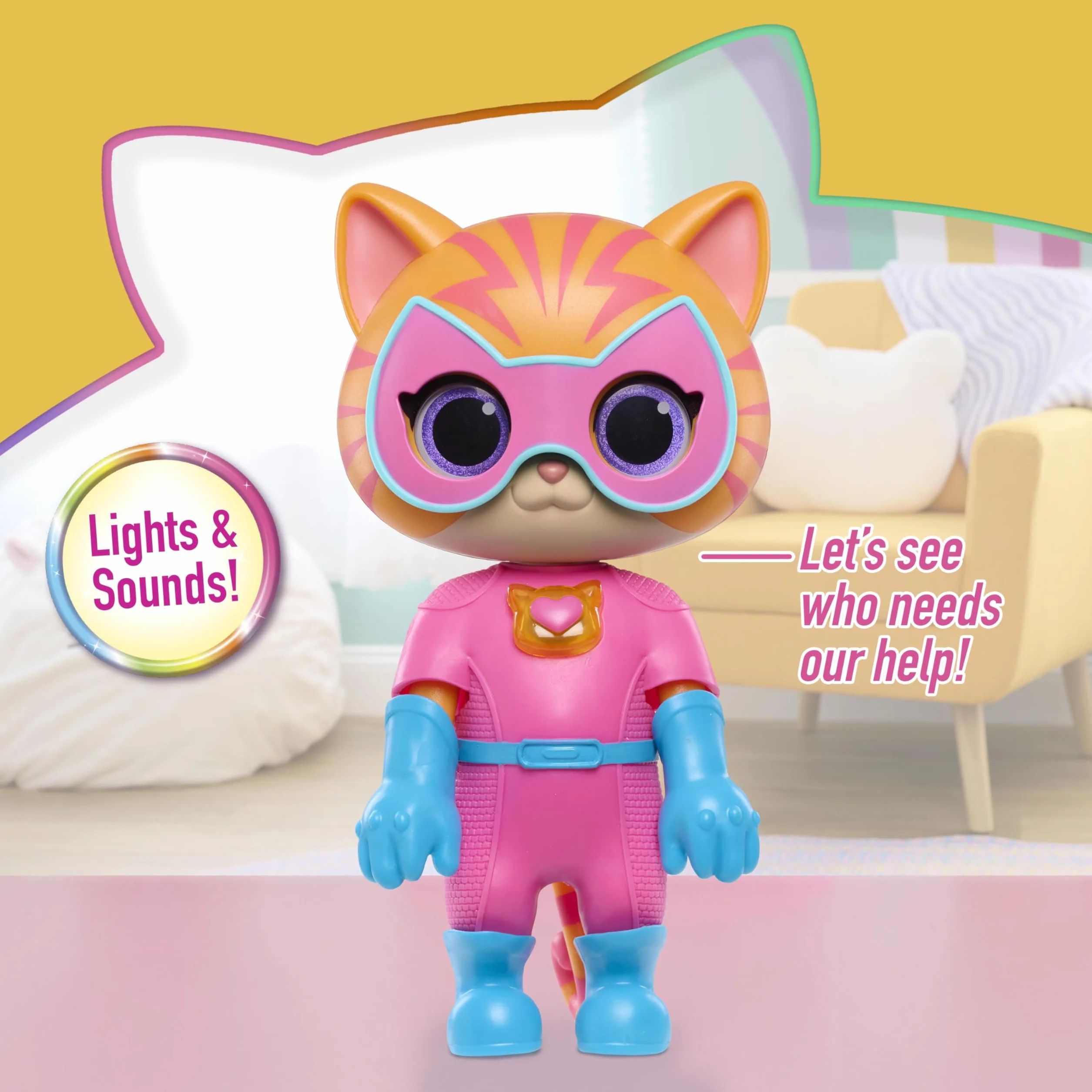 Just Play Disney Junior SuperKitties Cat-Tastic figurka świetlna i przekształcane dźwięki dla dzieci 3+