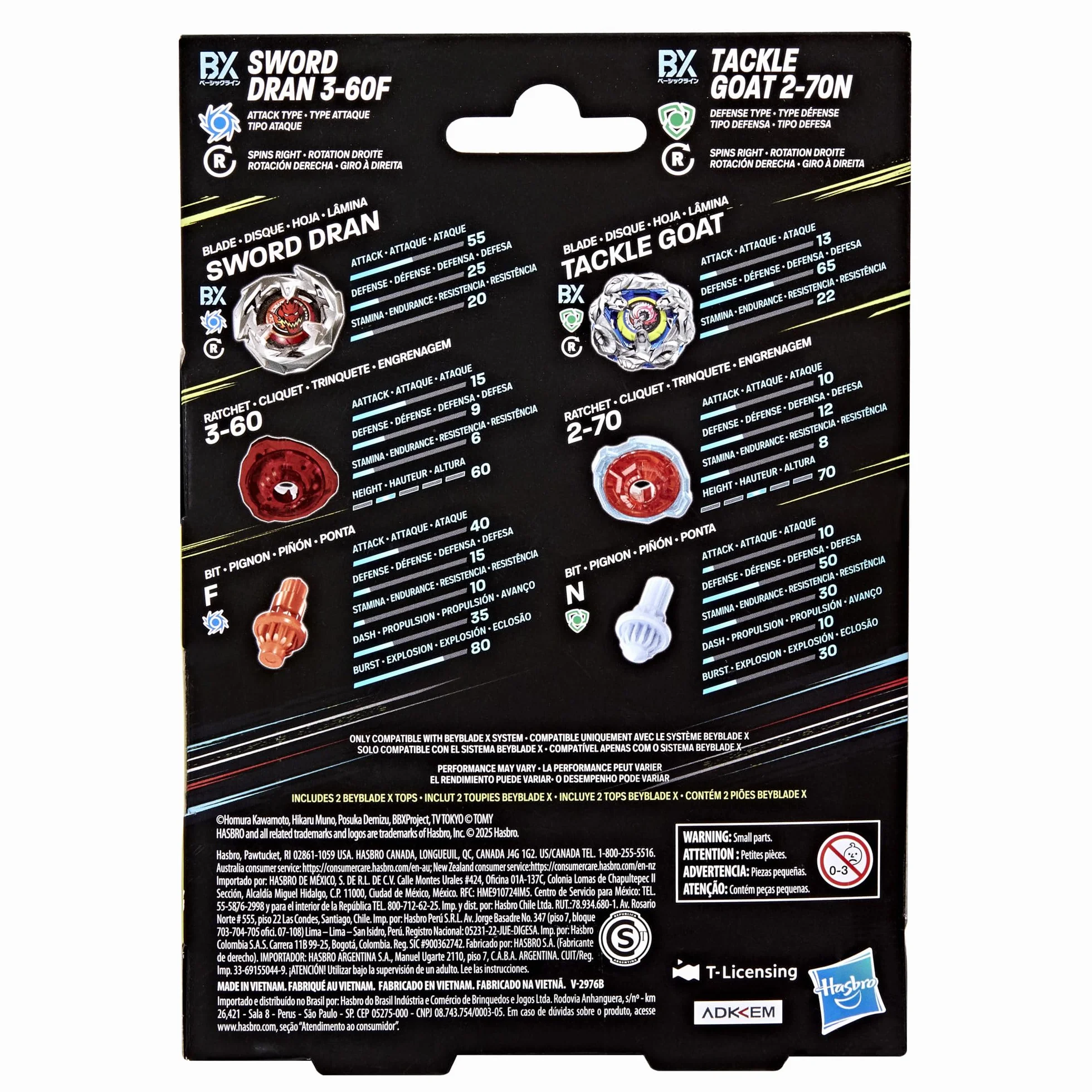 Dwupak bączków Beyblade X Tackle Goat 2-70N i Sword Dran 3-60F