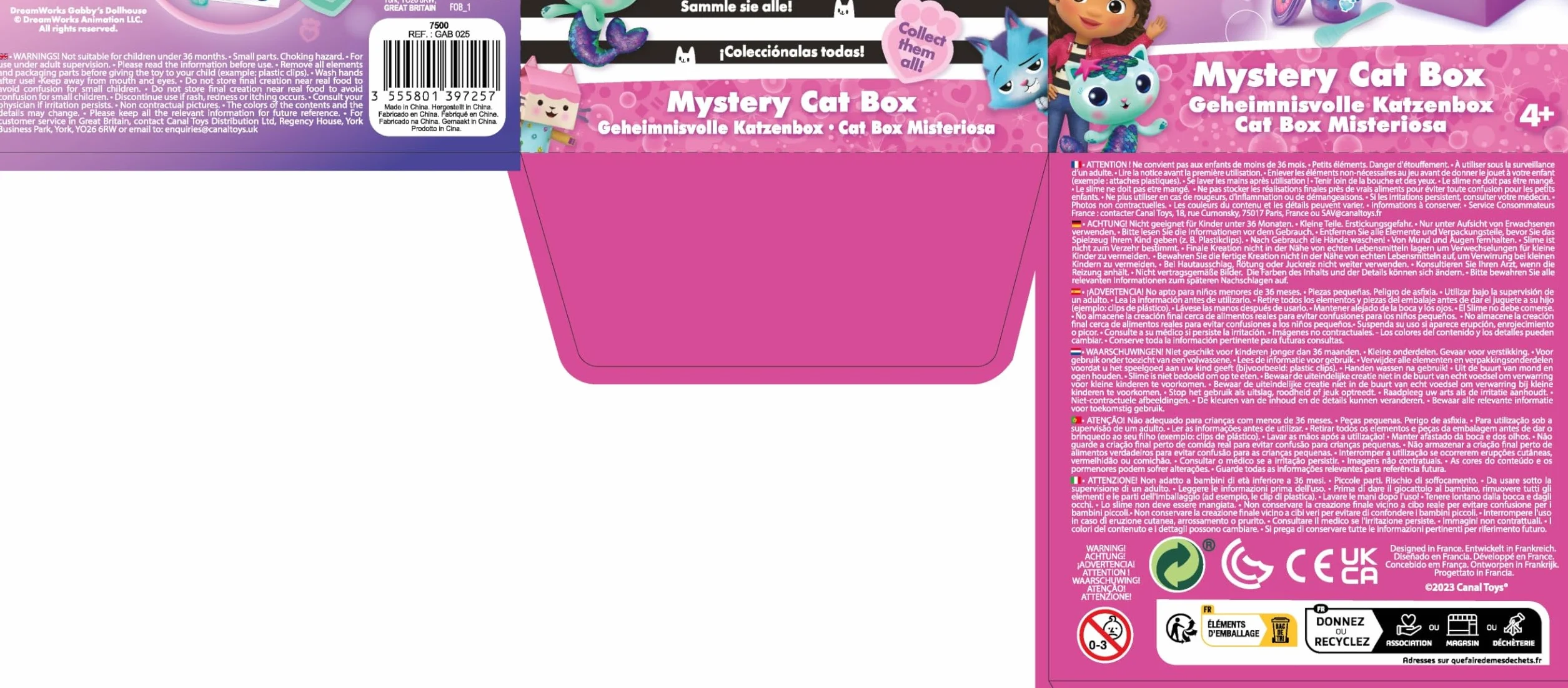 Canal Toys - Dom dla lalek Gabby - Pudełko Slime z niespodziankami od Gabby - Zestaw z 2 Slimami, naklejkami, figurką i niespodziankami - Dobry prezent lub niespodzianka - Gabby's Dollhouse Mystery